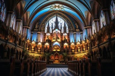 Interior View Of The Notre Dame Basilica In Montreal