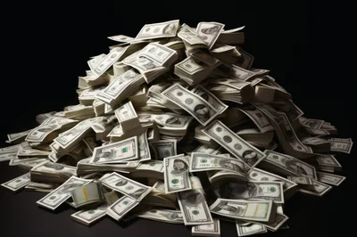 Large Pile Of Stacked United States Dollar Bills