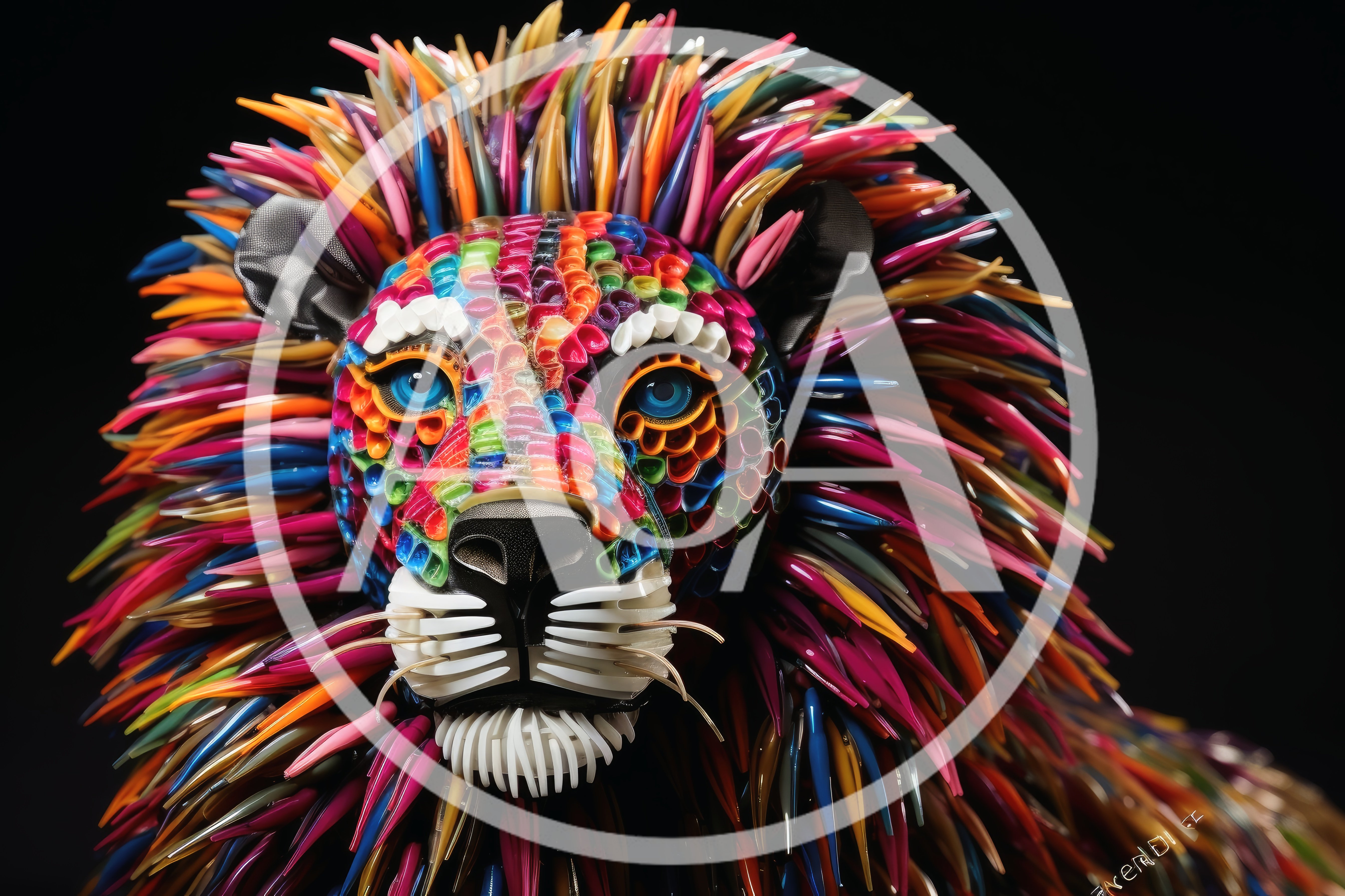 Colorful Abstract Lion Sculpture Made Of Plastic Pieces