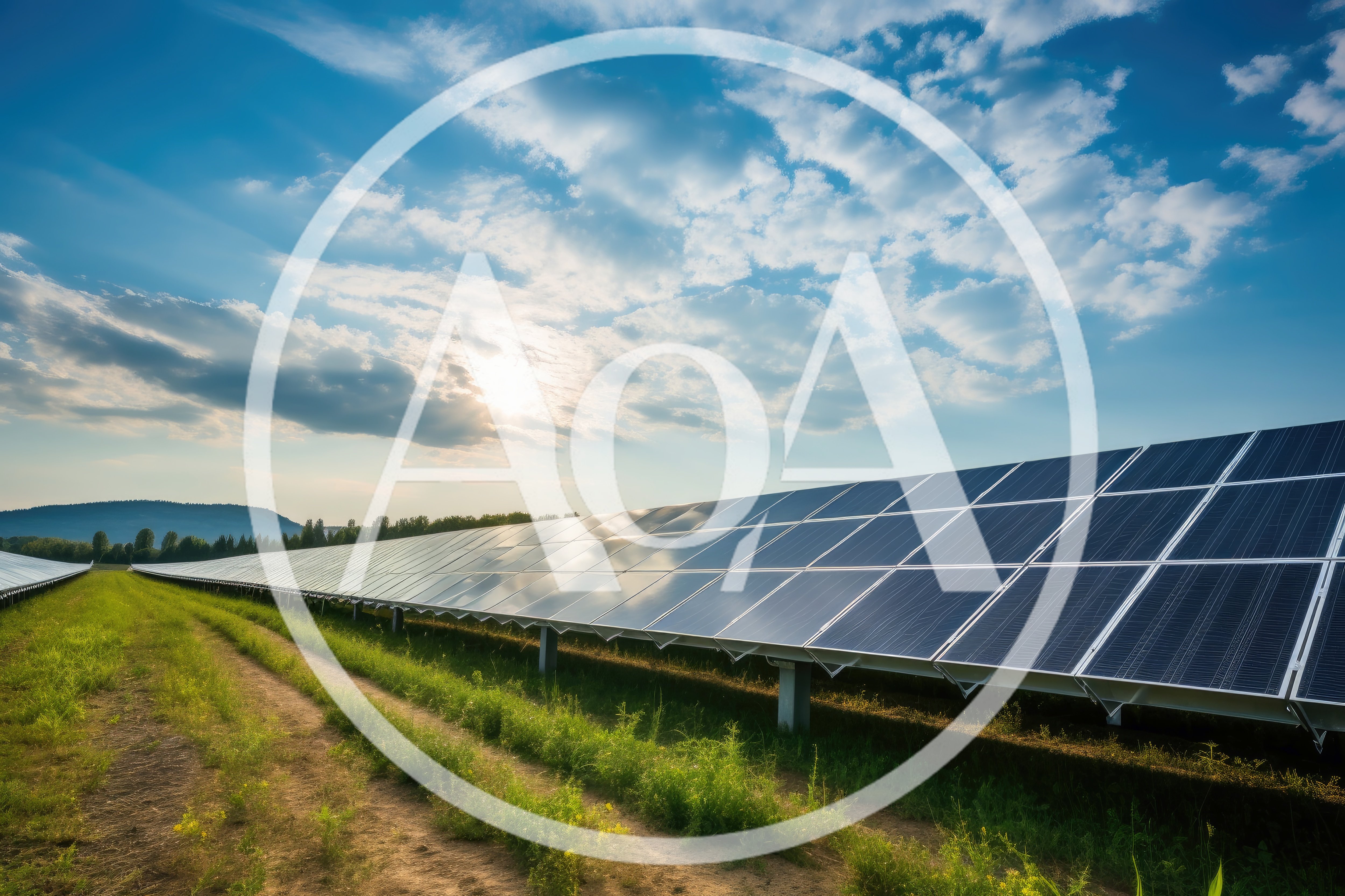 Solar Panel Farm Under A Bright Blue Sky
