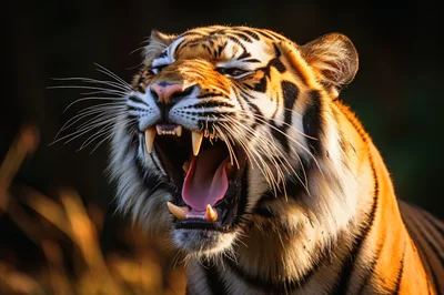 Close Up Portrait Of A Roaring Tiger
