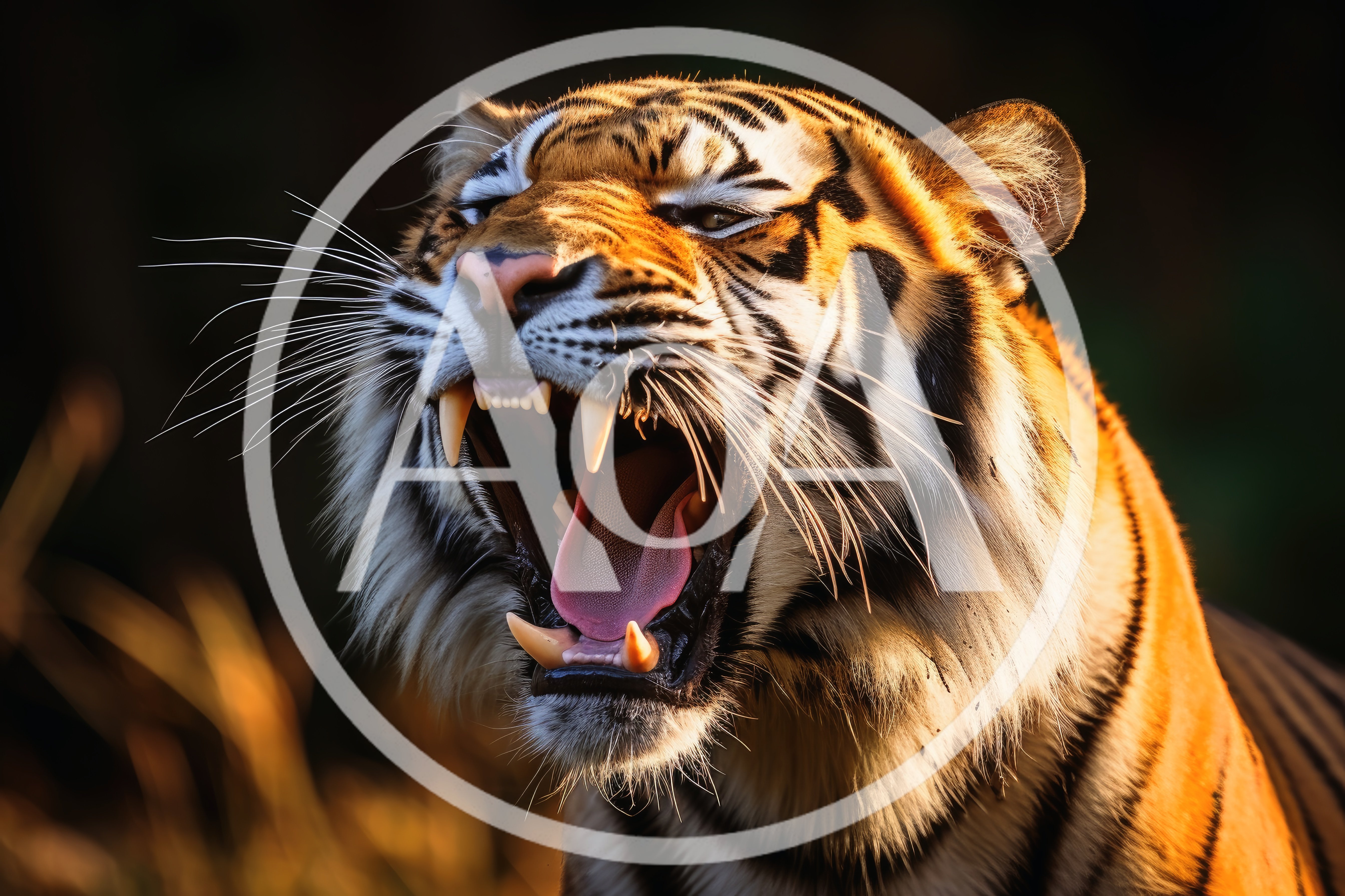 Close Up Portrait Of A Roaring Tiger