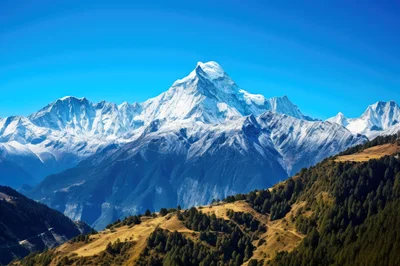 Majestic Snow Capped Mountain Peak In The Himalayas