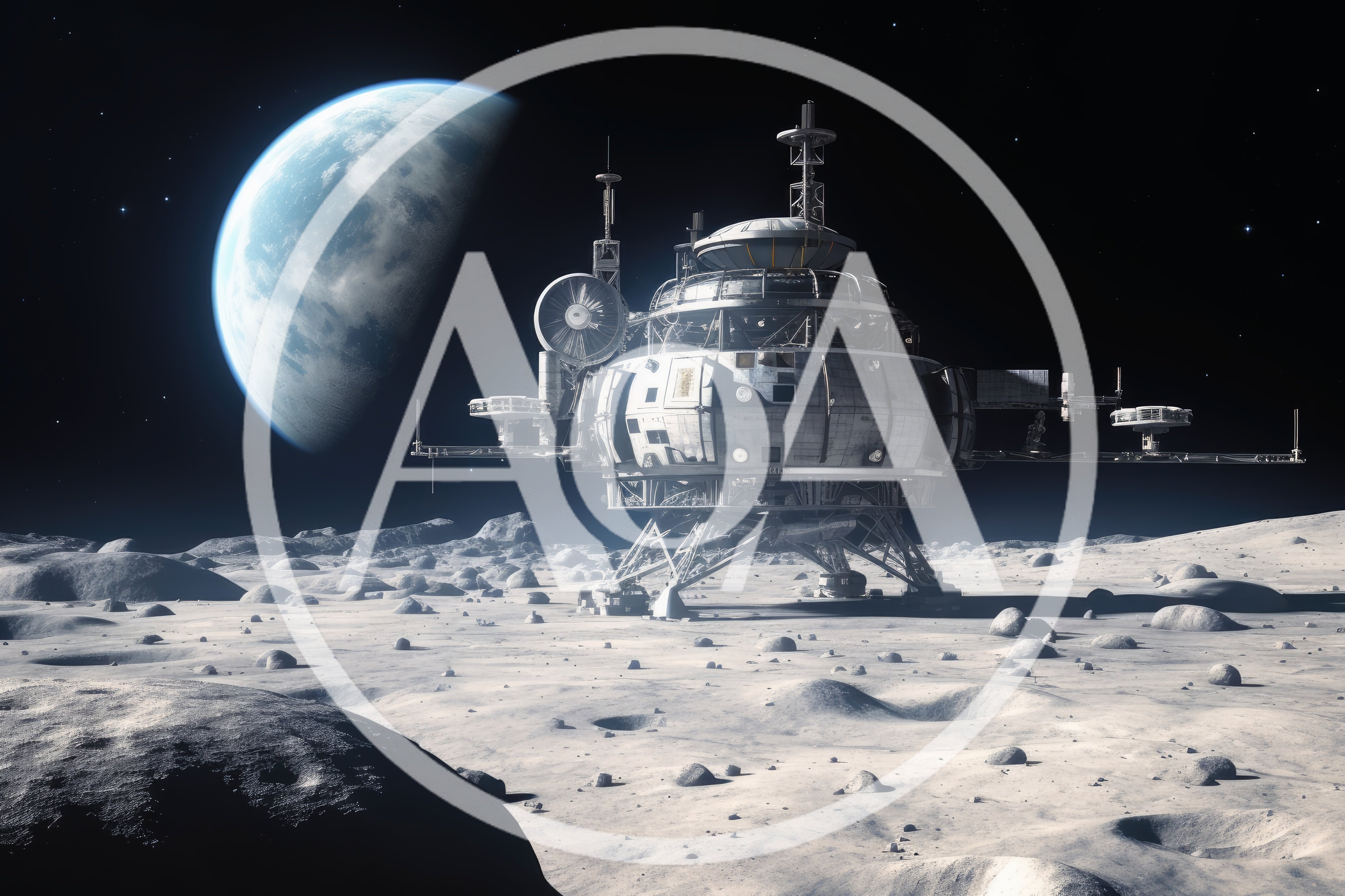 Futuristic Lunar Base Station On Moon Surface