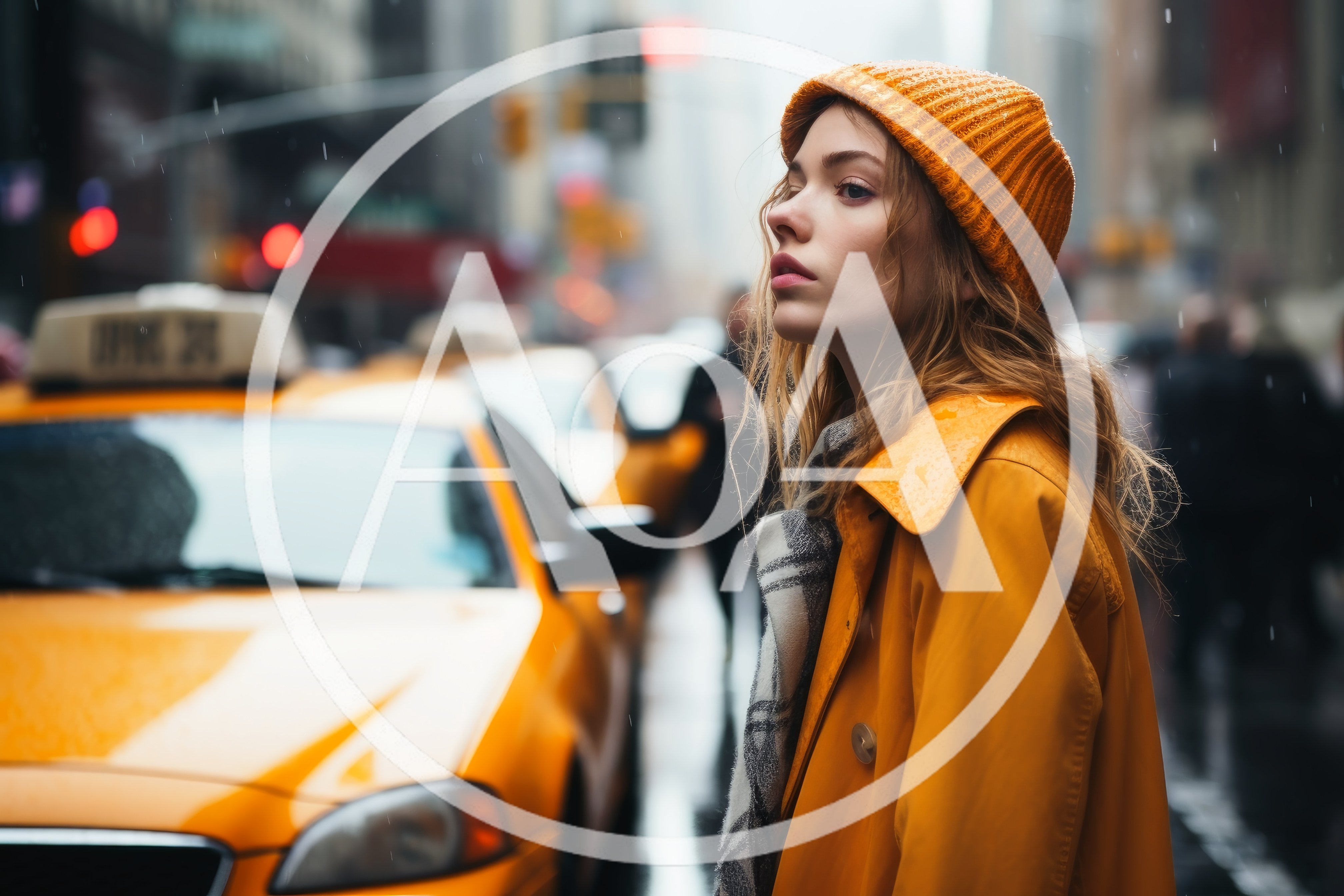 Young Woman Standing In Rain On New York Street