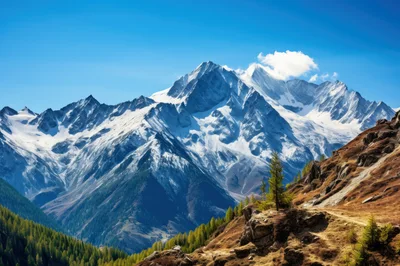 Snow Capped Mountain Peaks in the Swiss Alps