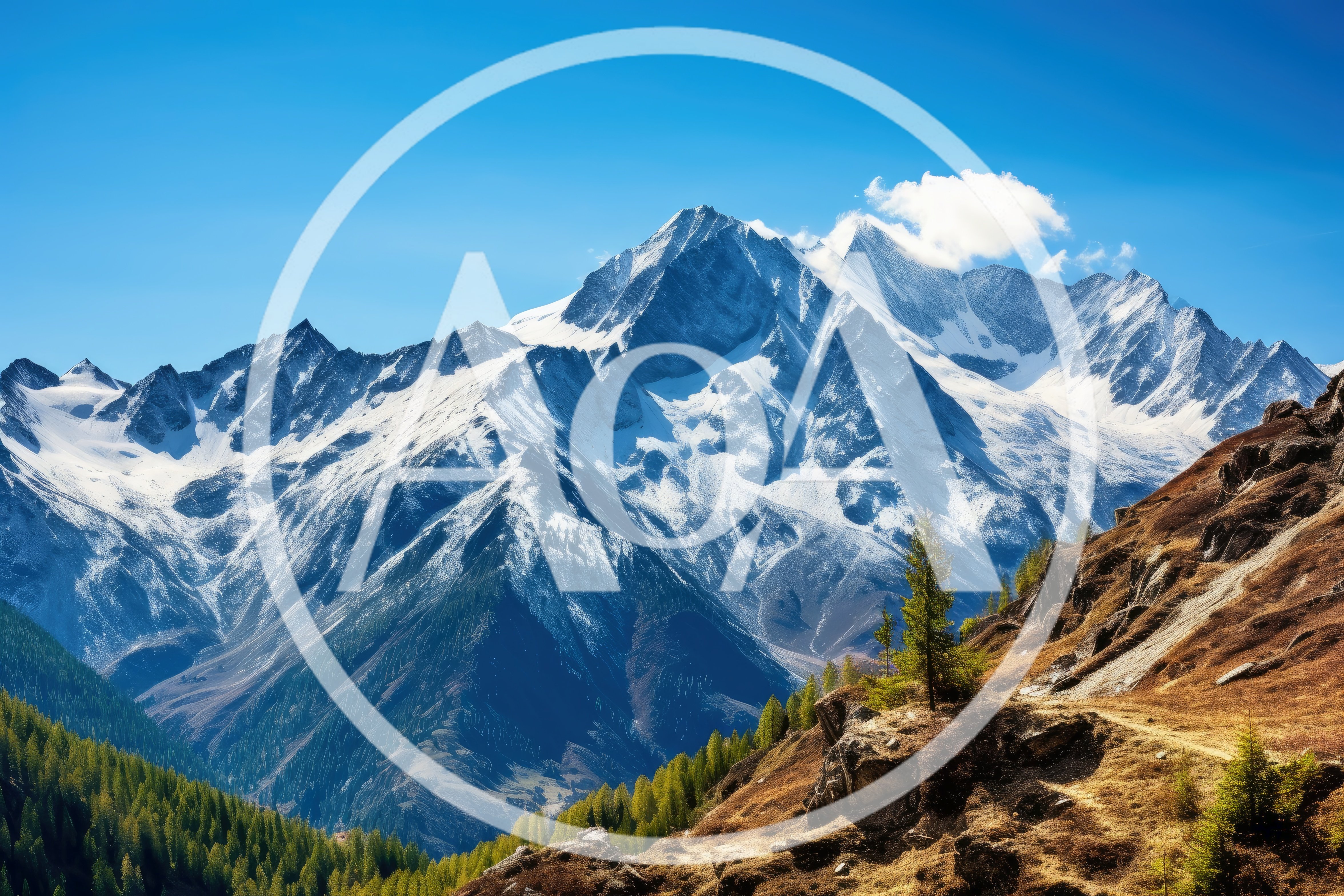 Snow Capped Mountain Peaks in the Swiss Alps