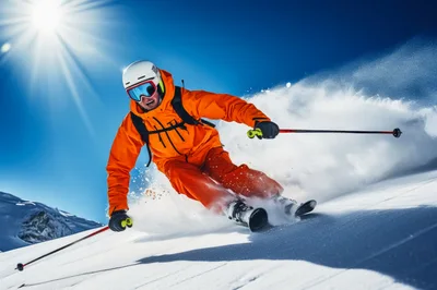 Professional Skier Carving Through Fresh Powder Snow