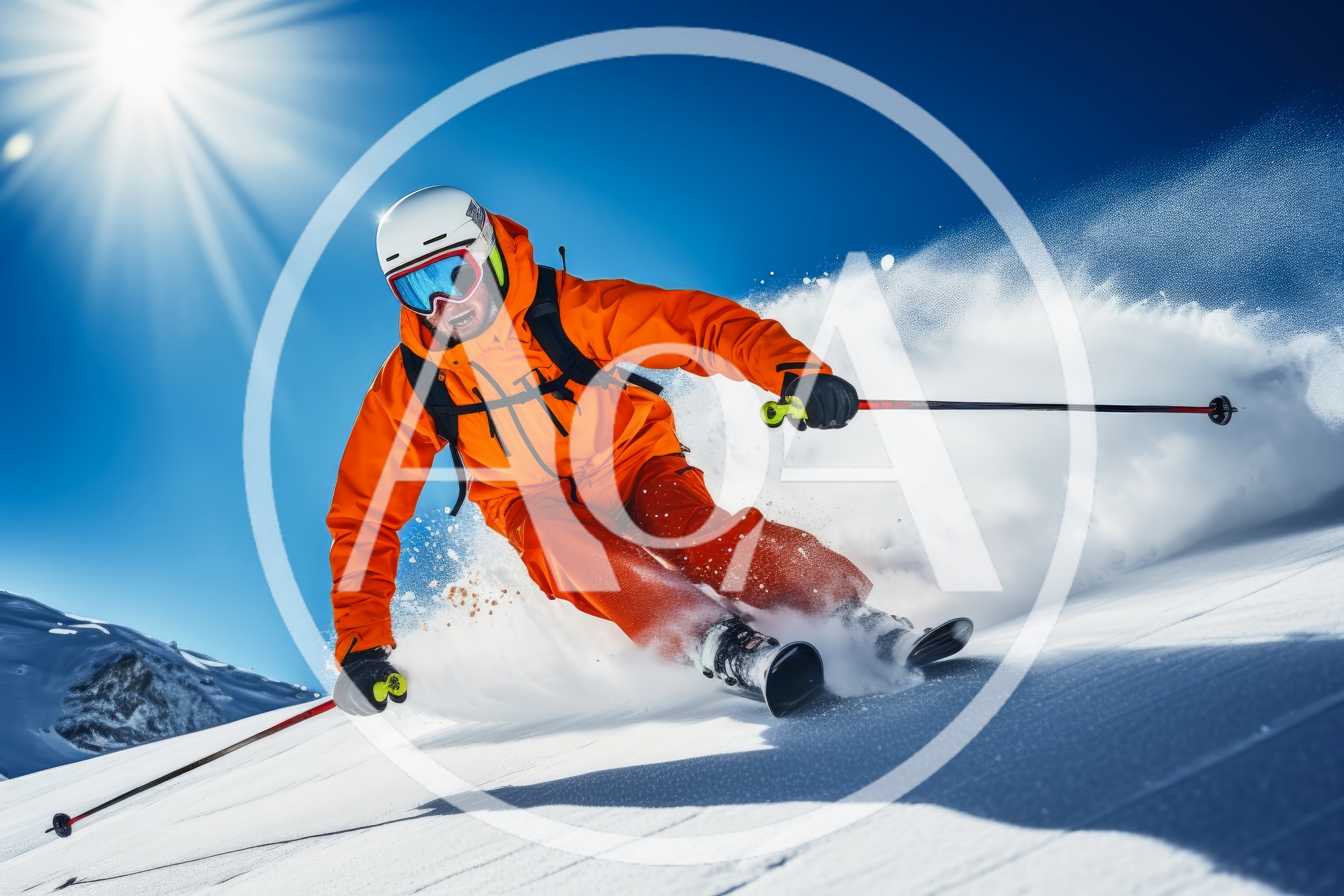 Professional Skier Carving Through Fresh Powder Snow