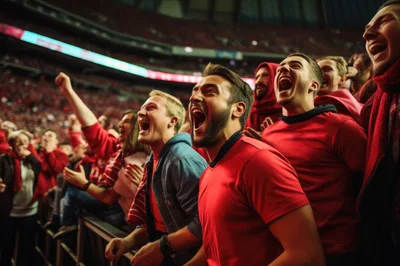 Excited Sports Fans Cheering In A Stadium