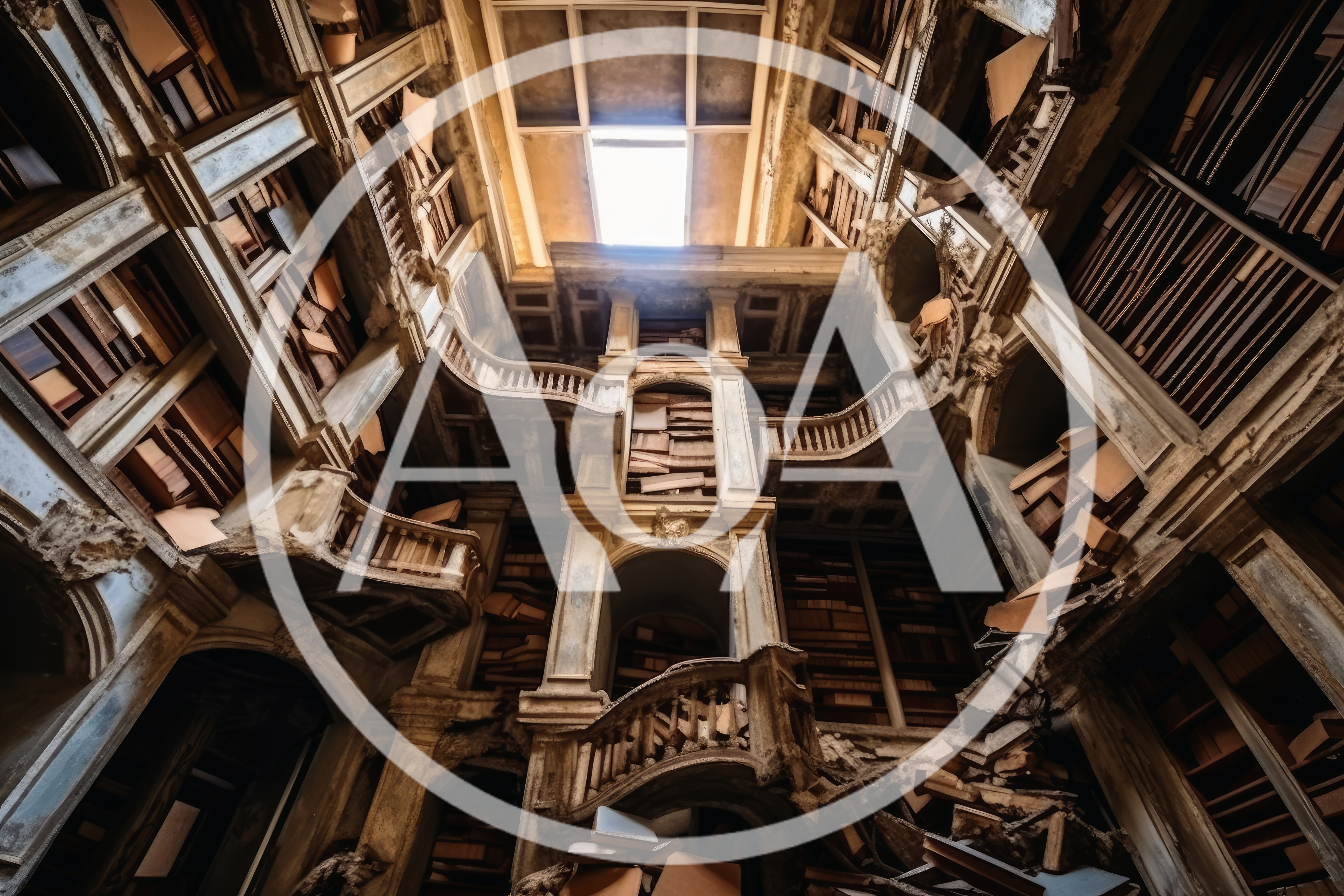 Dilapidated Abandoned Library With Collapsing Wooden Shelving