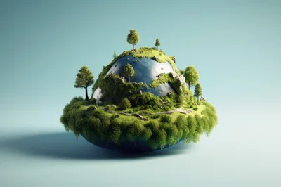 Miniature Floating Earth Globe With Lush Green Vegetation
