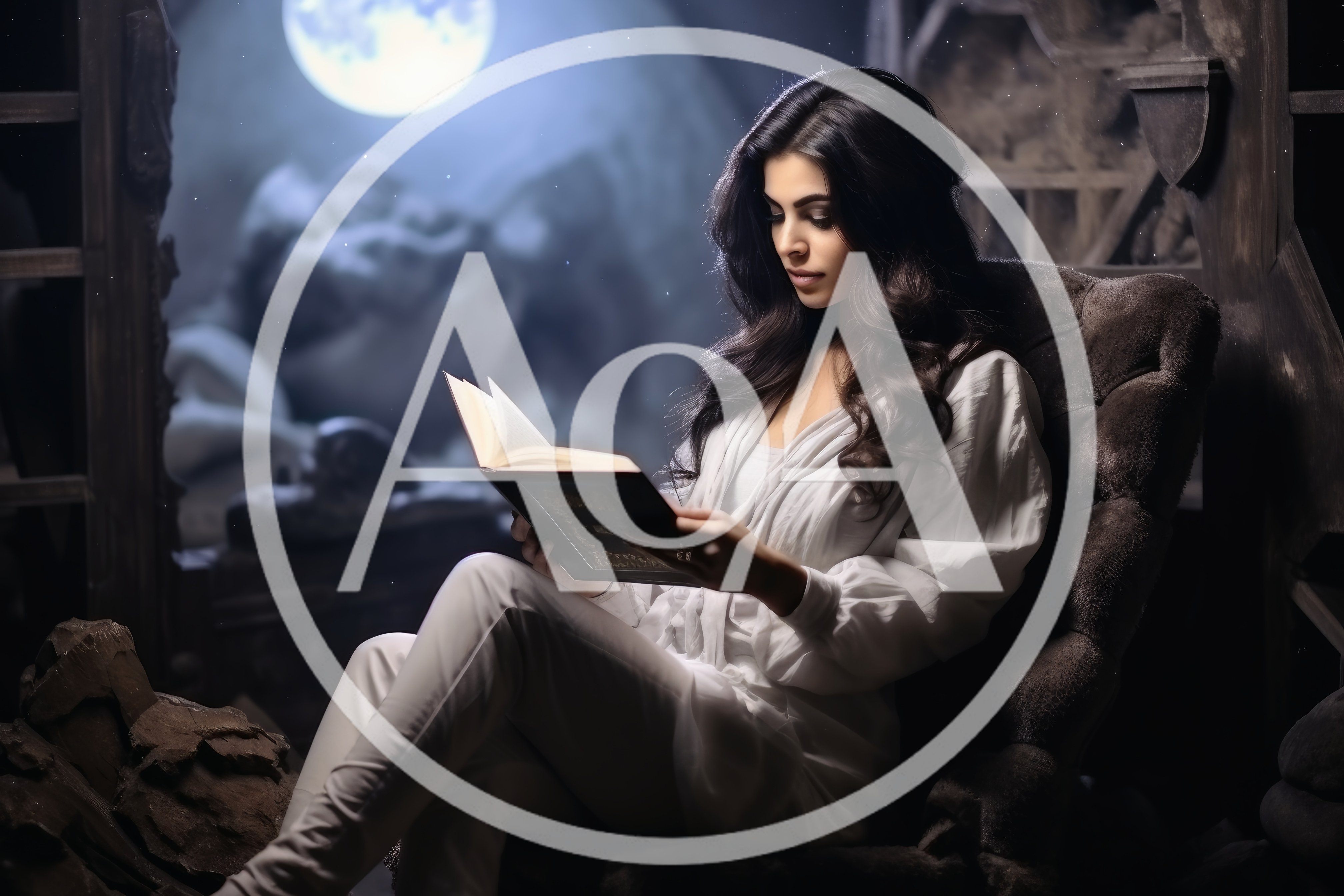 Woman Reading A Book In A Dark Atmospheric Room