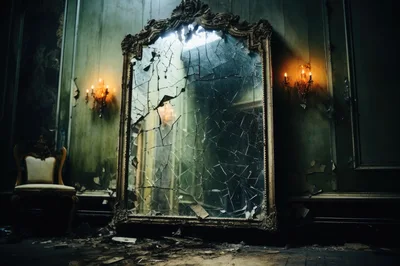 Ornate Broken Mirror In A Dilapidated Victorian Room