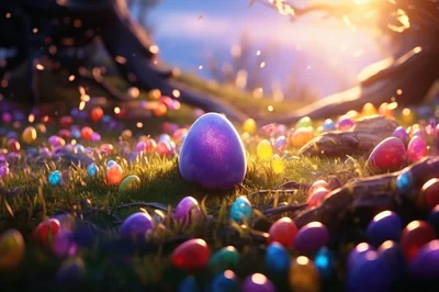 Glowing Purple Easter Egg In A Magical Forest