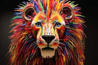 Colorful Lion Sculpture Made From Plastic Straws