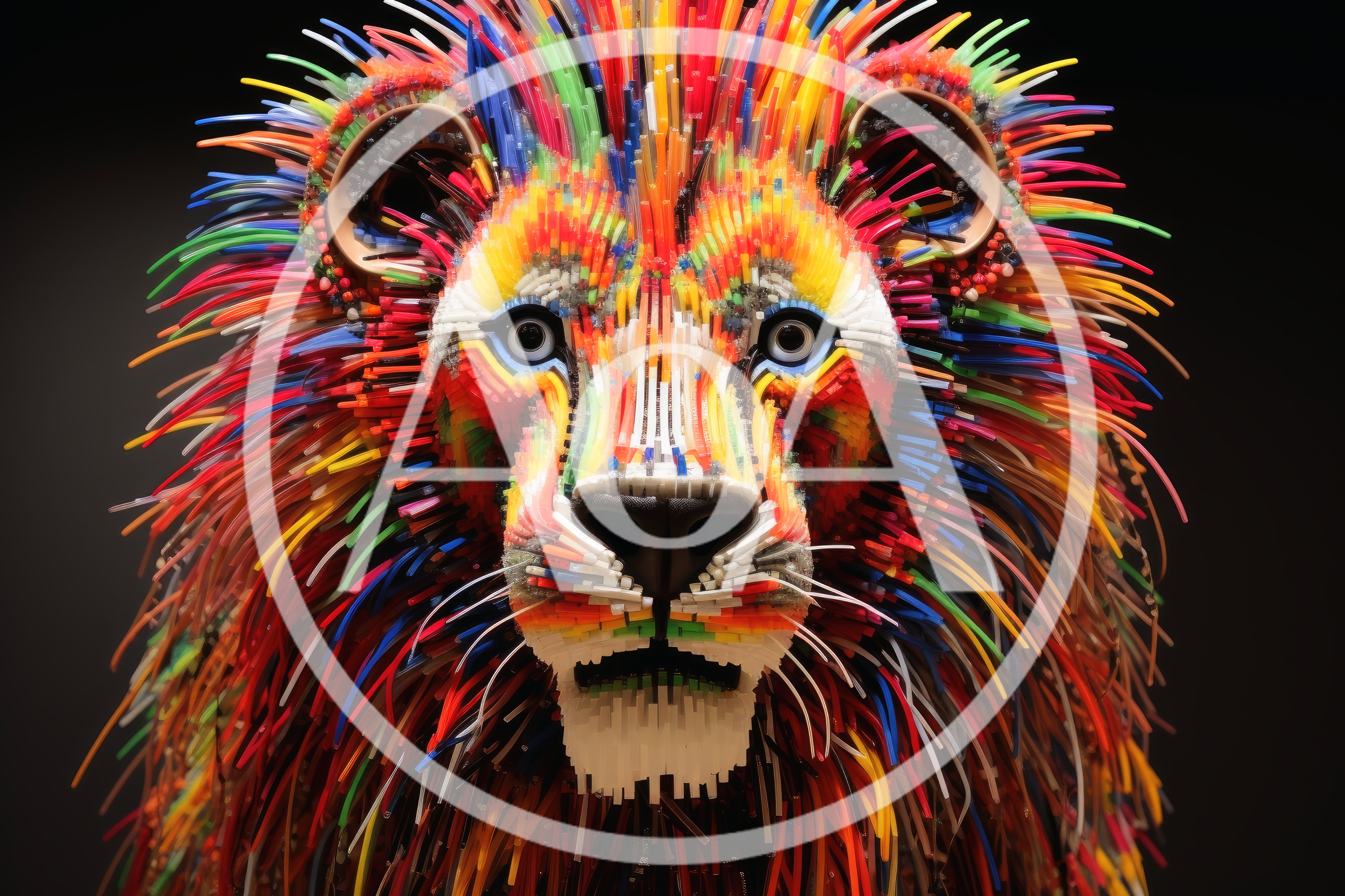 Colorful Lion Sculpture Made From Plastic Straws