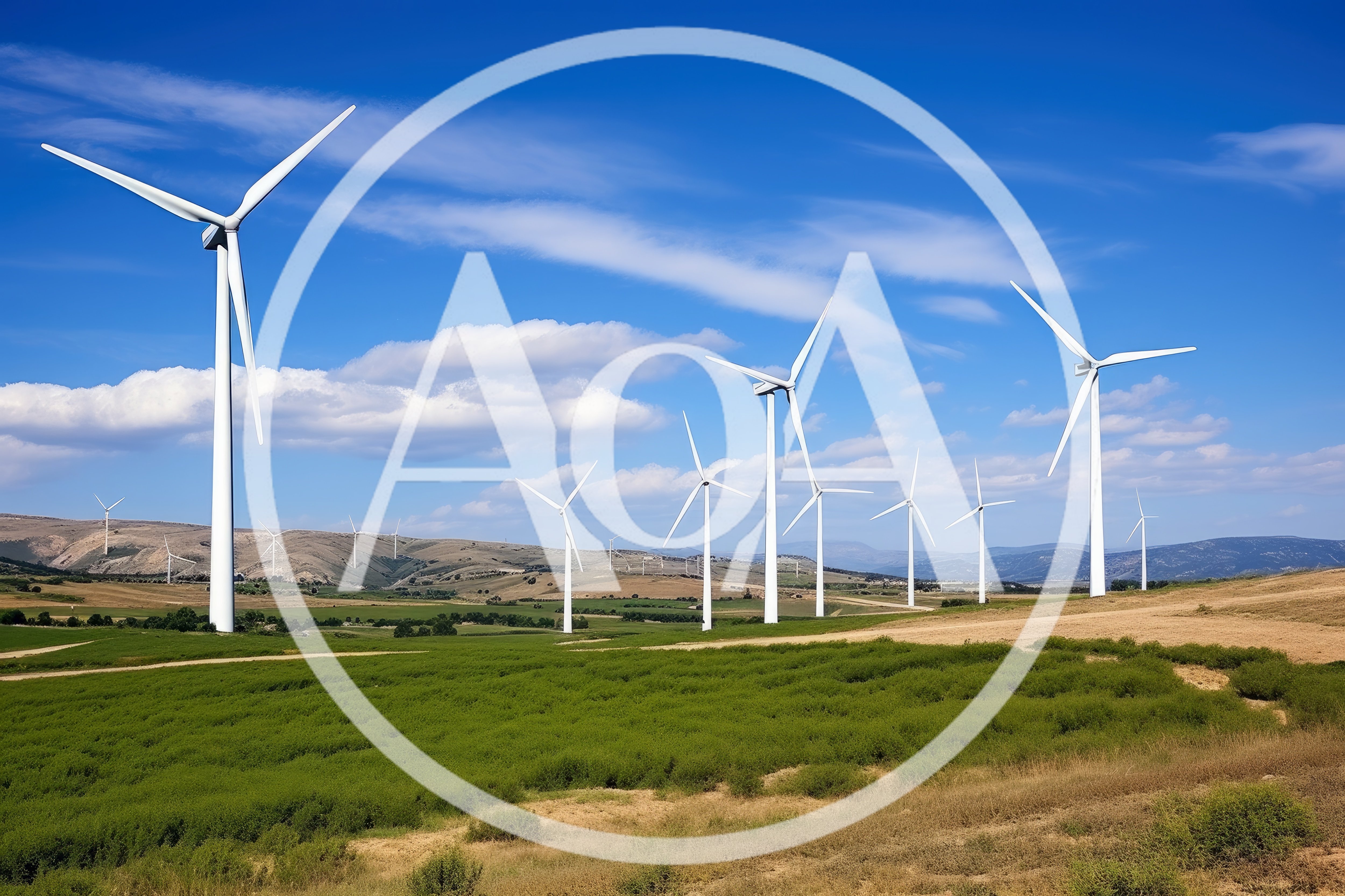 Wind Turbine Farm In A Sunny Rural Landscape