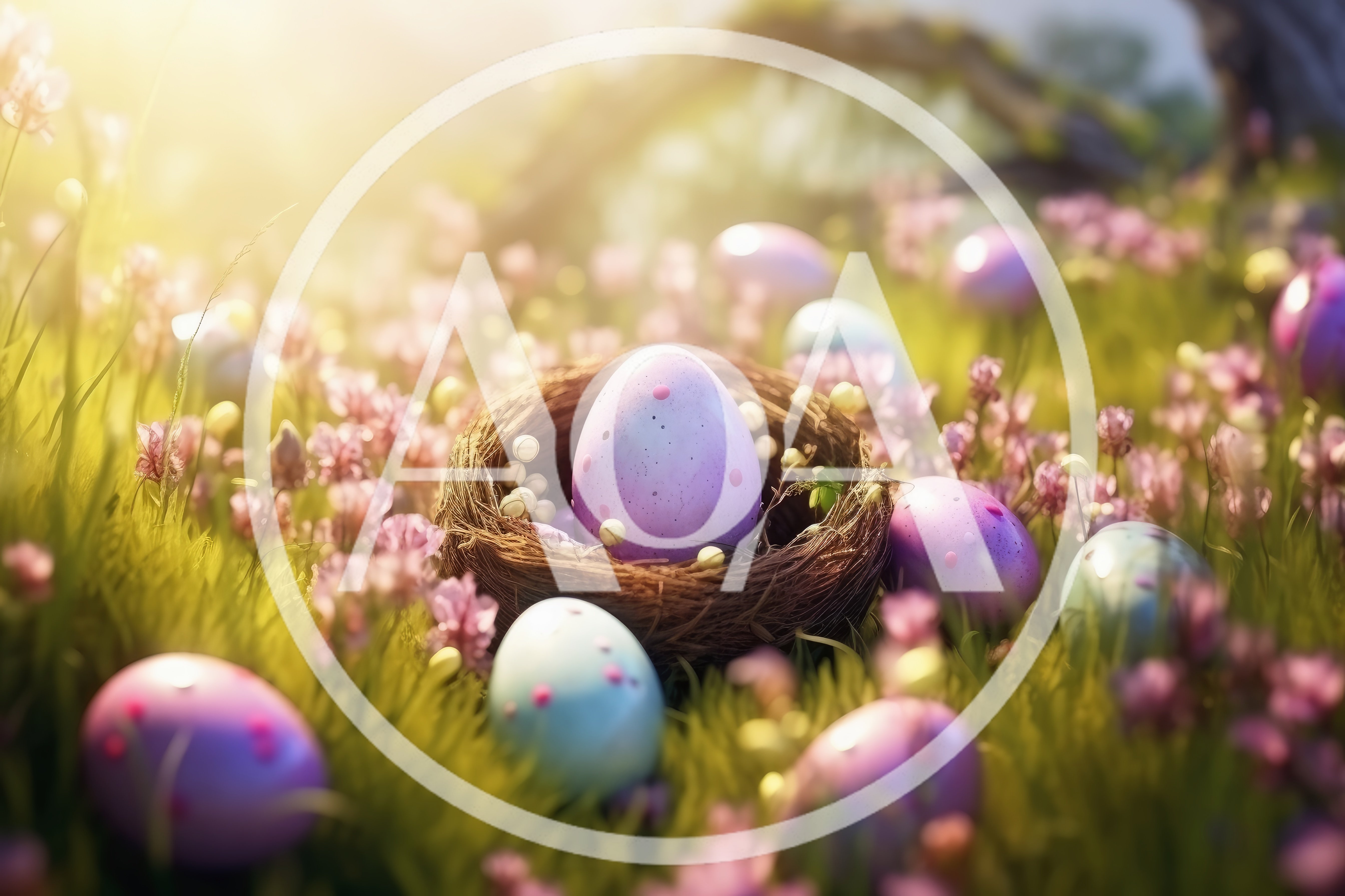 Easter Eggs Nestled in a Sunny Spring Meadow