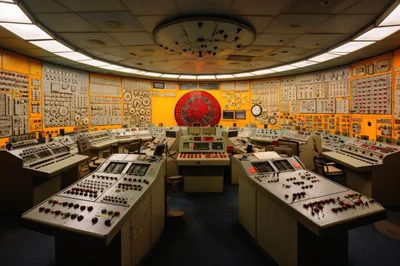 Retro Industrial Control Room With Complex Instrumentation