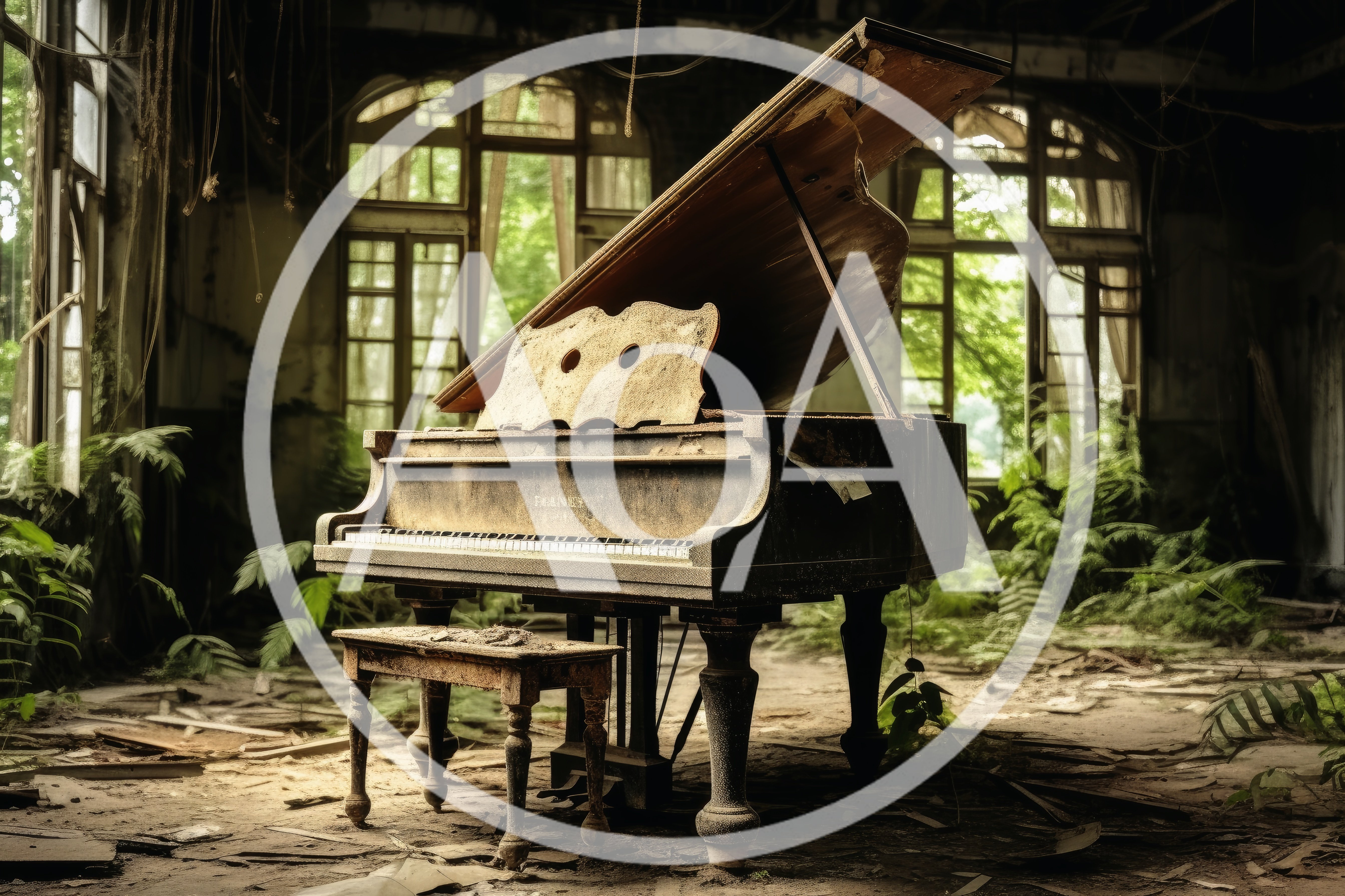 Abandoned Grand Piano In A Dilapidated Greenhouse