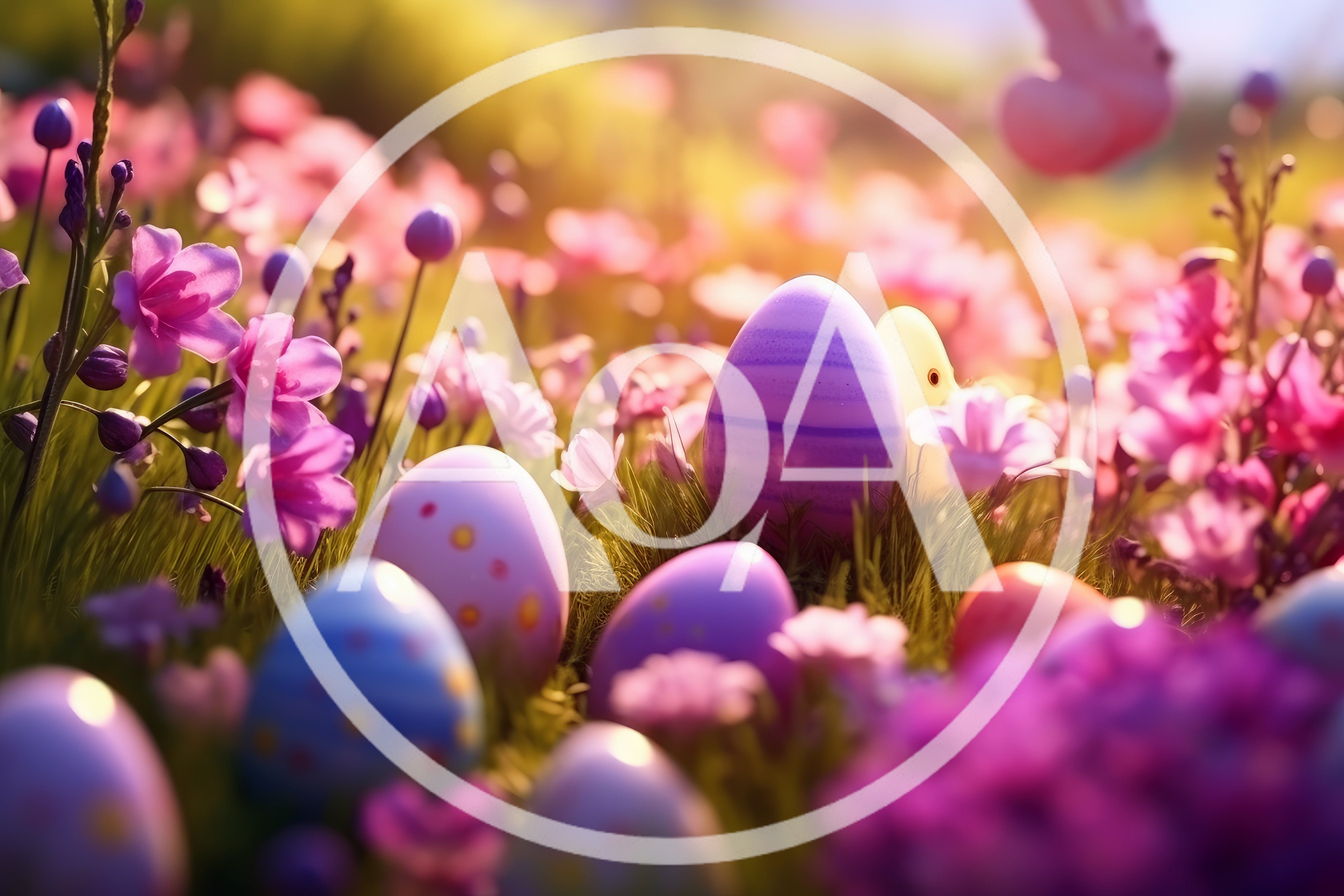 Easter Eggs Hidden Among Spring Flowers