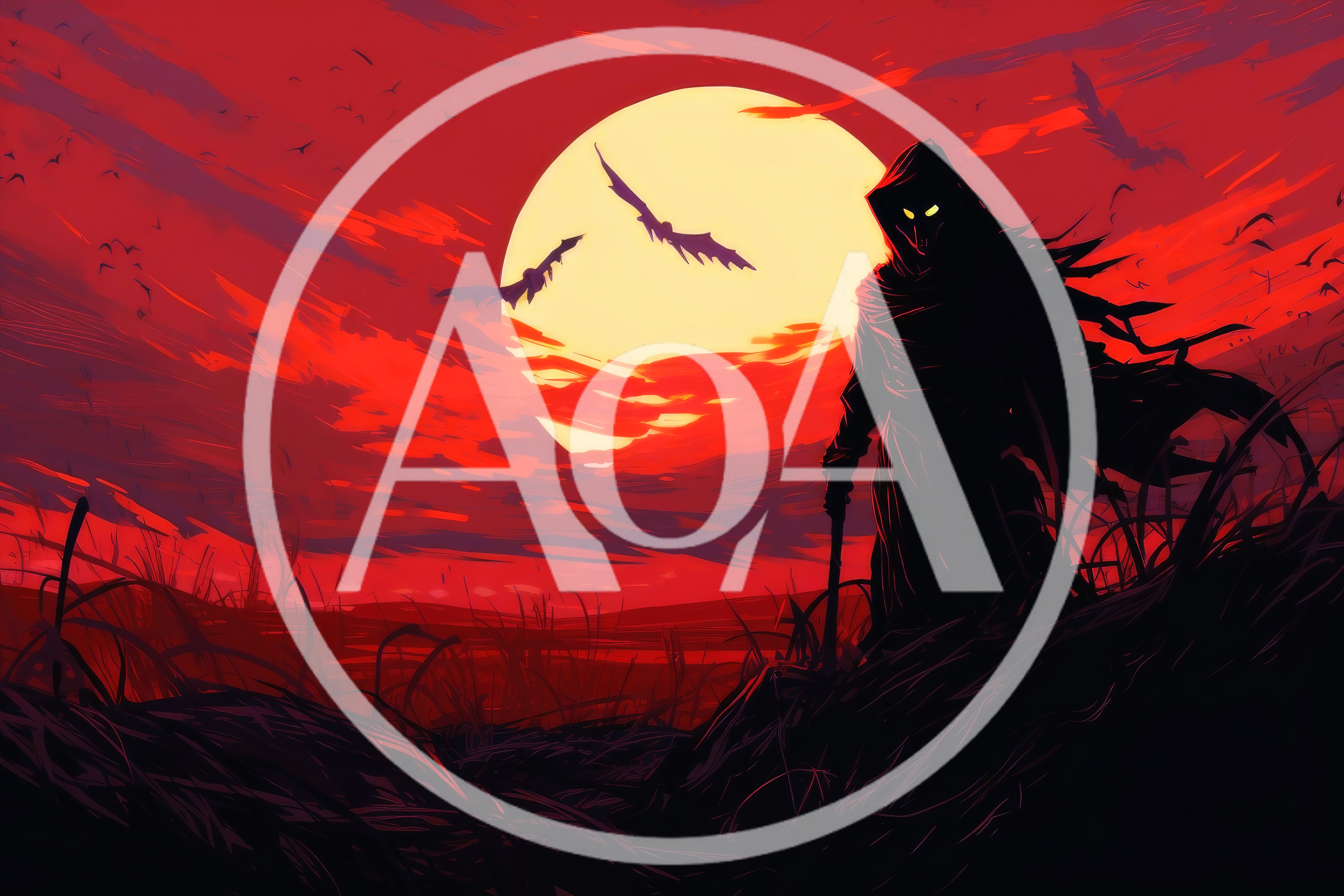 Dark Hooded Figure Standing Under A Red Moon