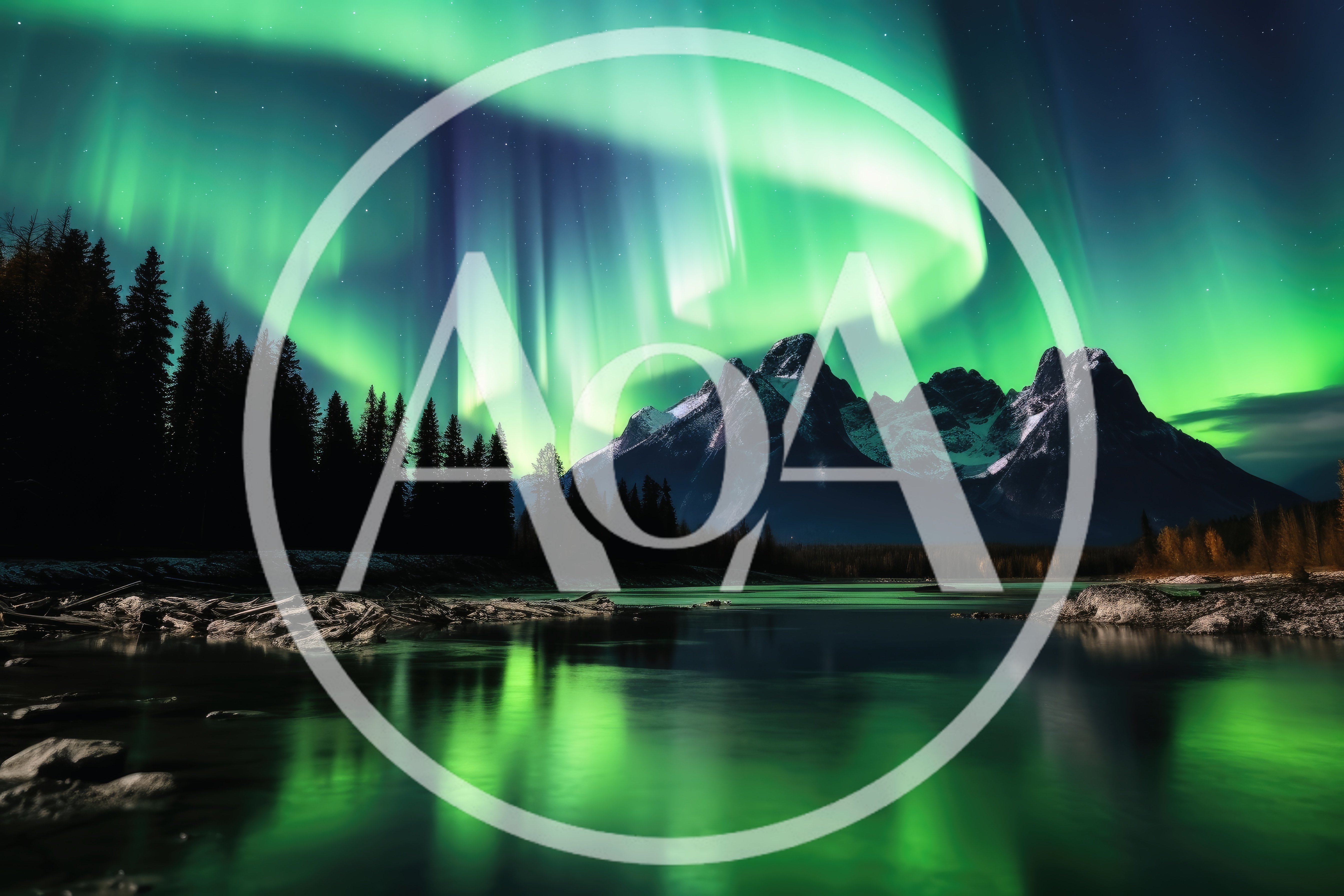 Vibrant Aurora Borealis Over Snowy Mountain Lake