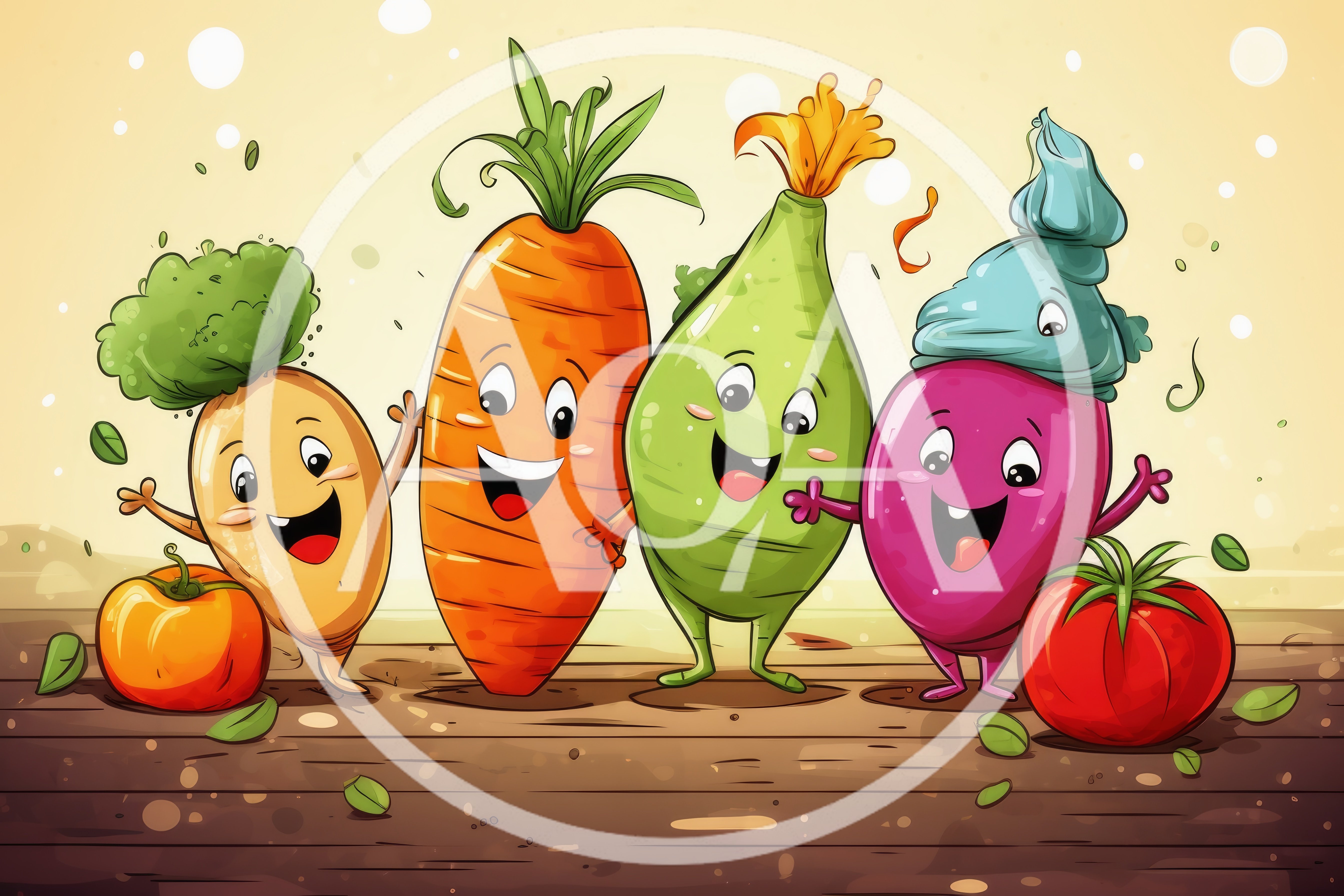 Cute Cartoon Vegetable Characters Standing Together