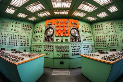 Retro Industrial Control Room With Complex Analog Instrumentation