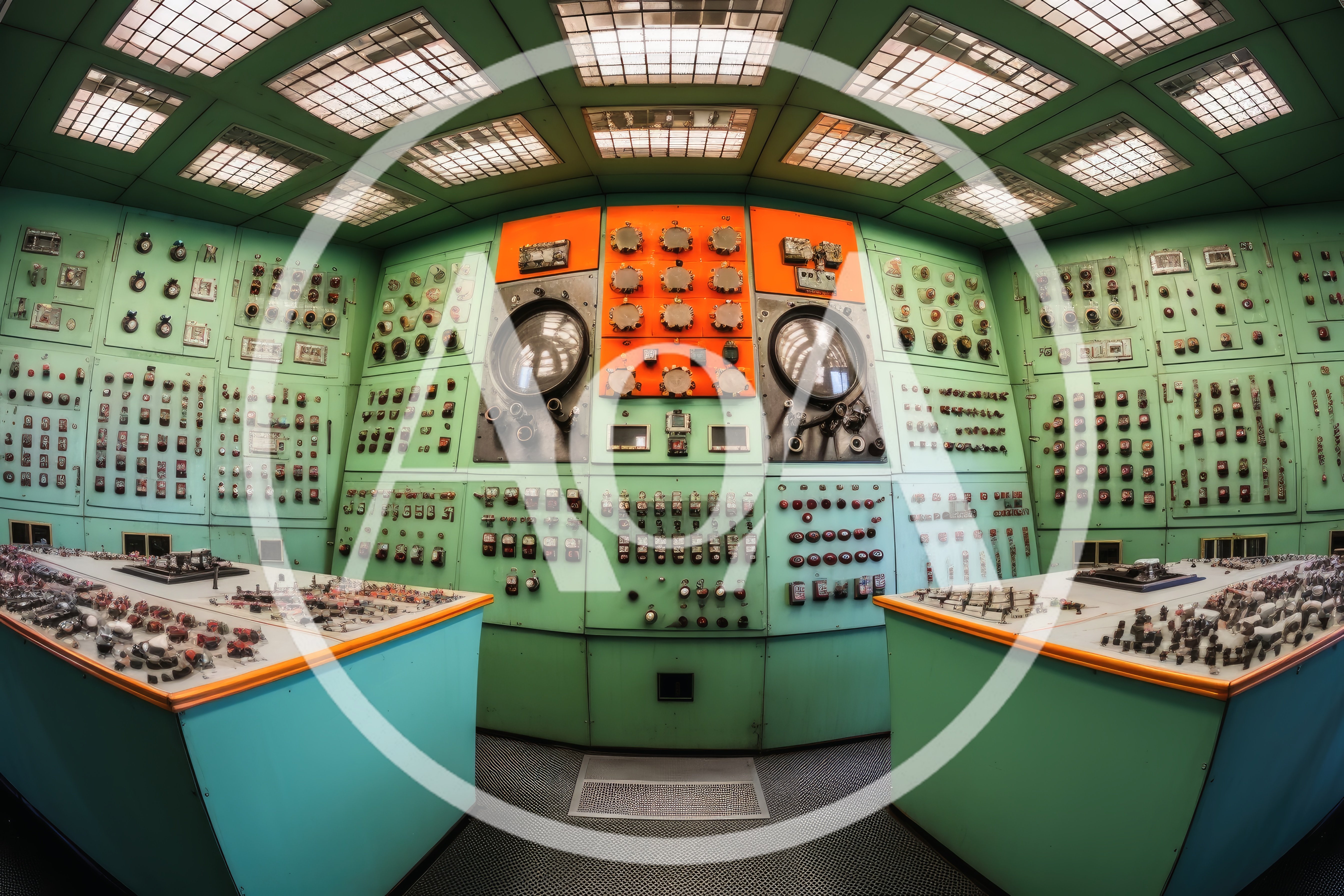 Retro Industrial Control Room With Complex Analog Instrumentation