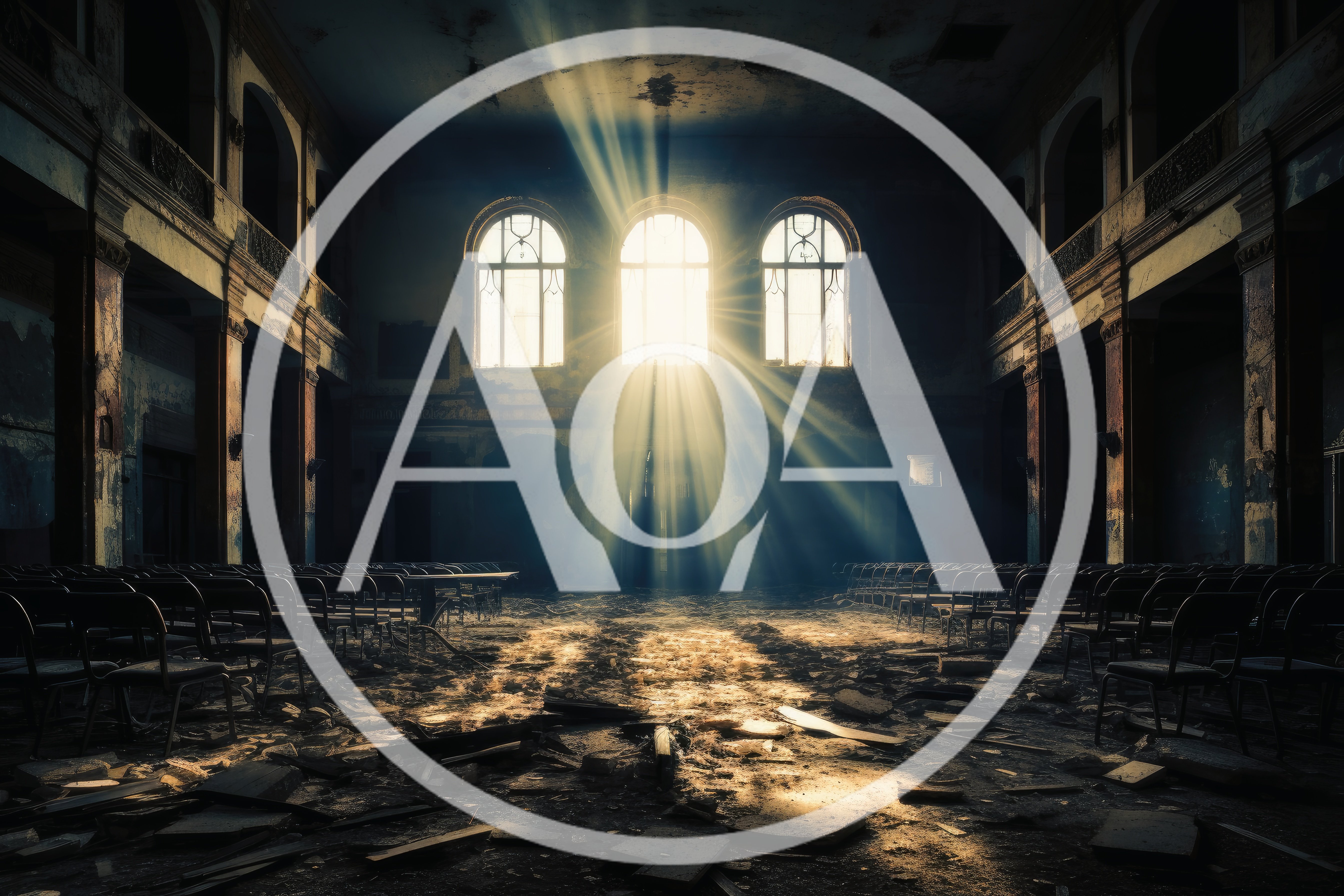 Abandoned Theater Hall With Sunbeams Streaming Through Windows
