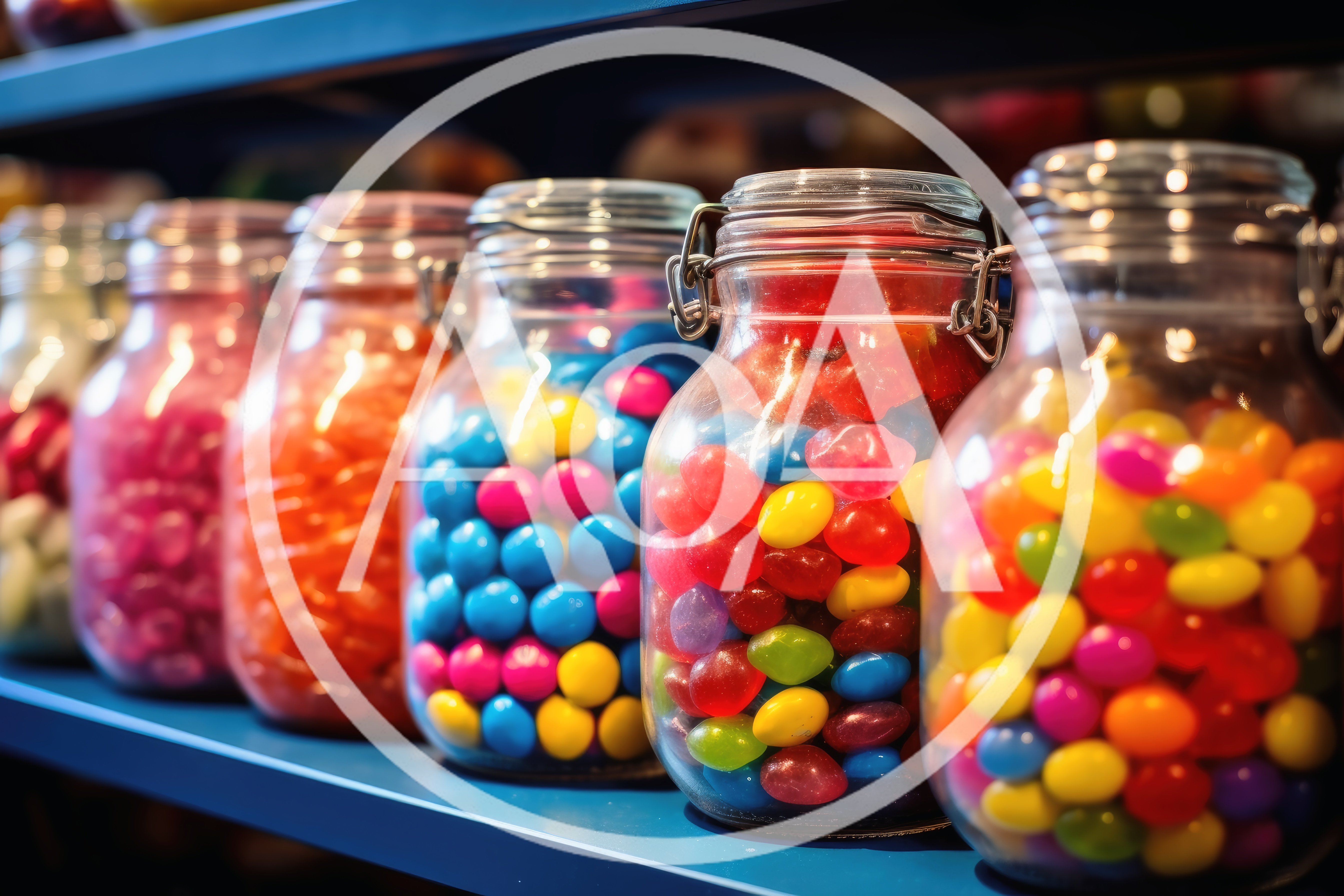 Glass Jars Filled With Colorful Assorted Candy