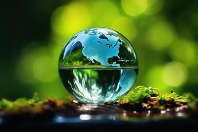 Glass Globe With North American Map On Mossy Surface