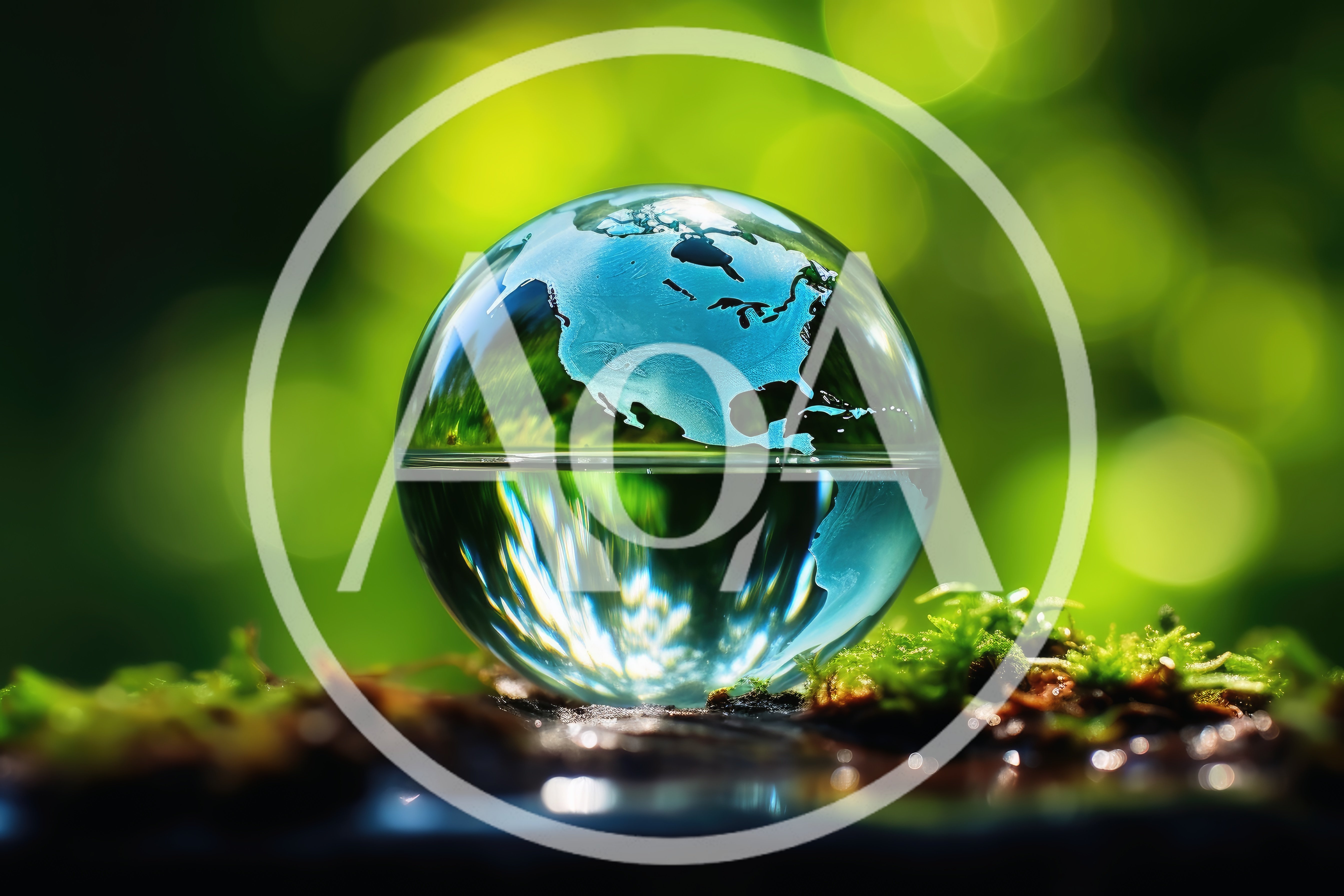 Glass Globe With North American Map On Mossy Surface