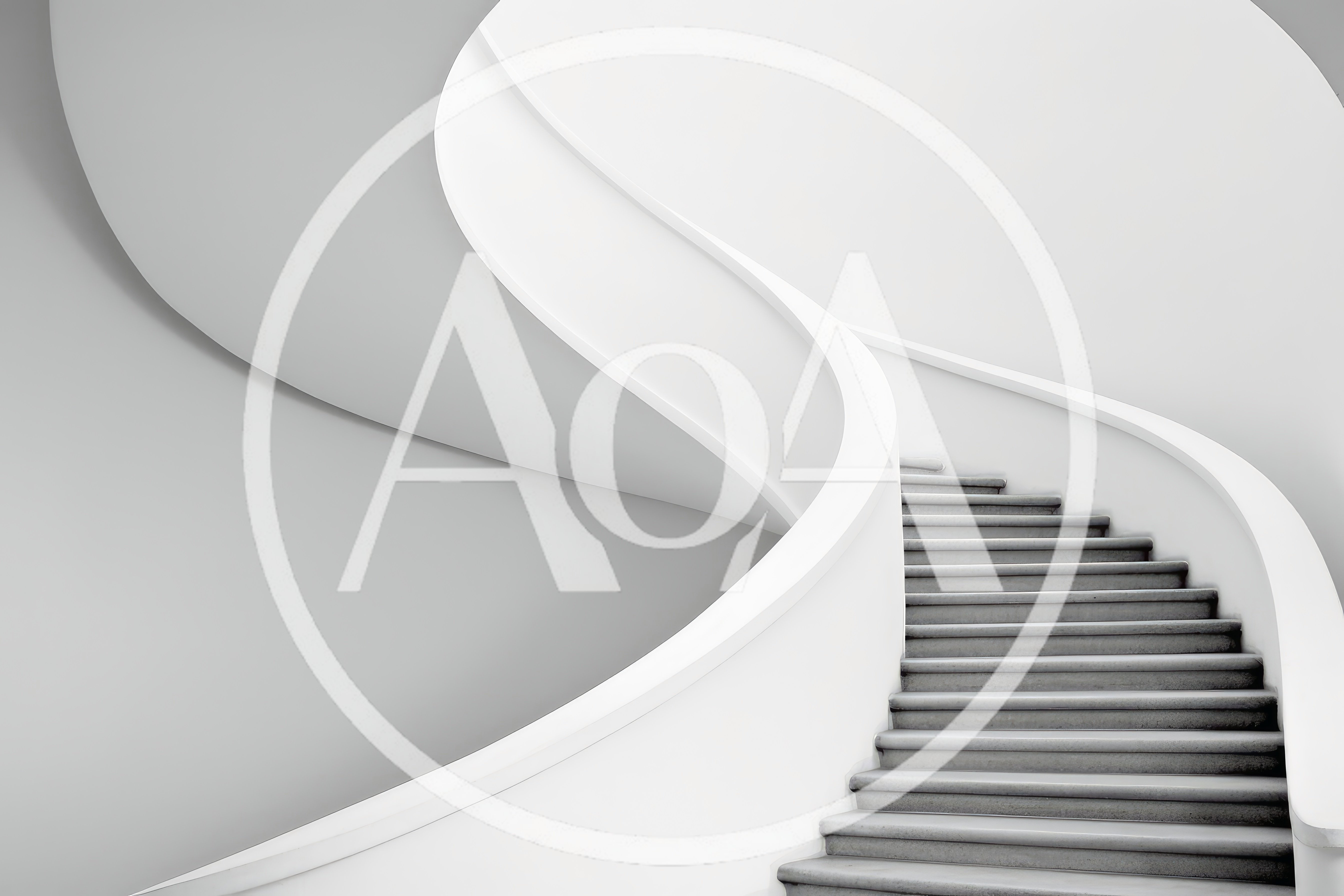 Minimalist Curved Staircase In Modern White Interior