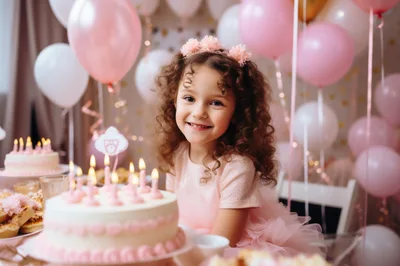 Happy Little Girl Celebrating Birthday With Cake