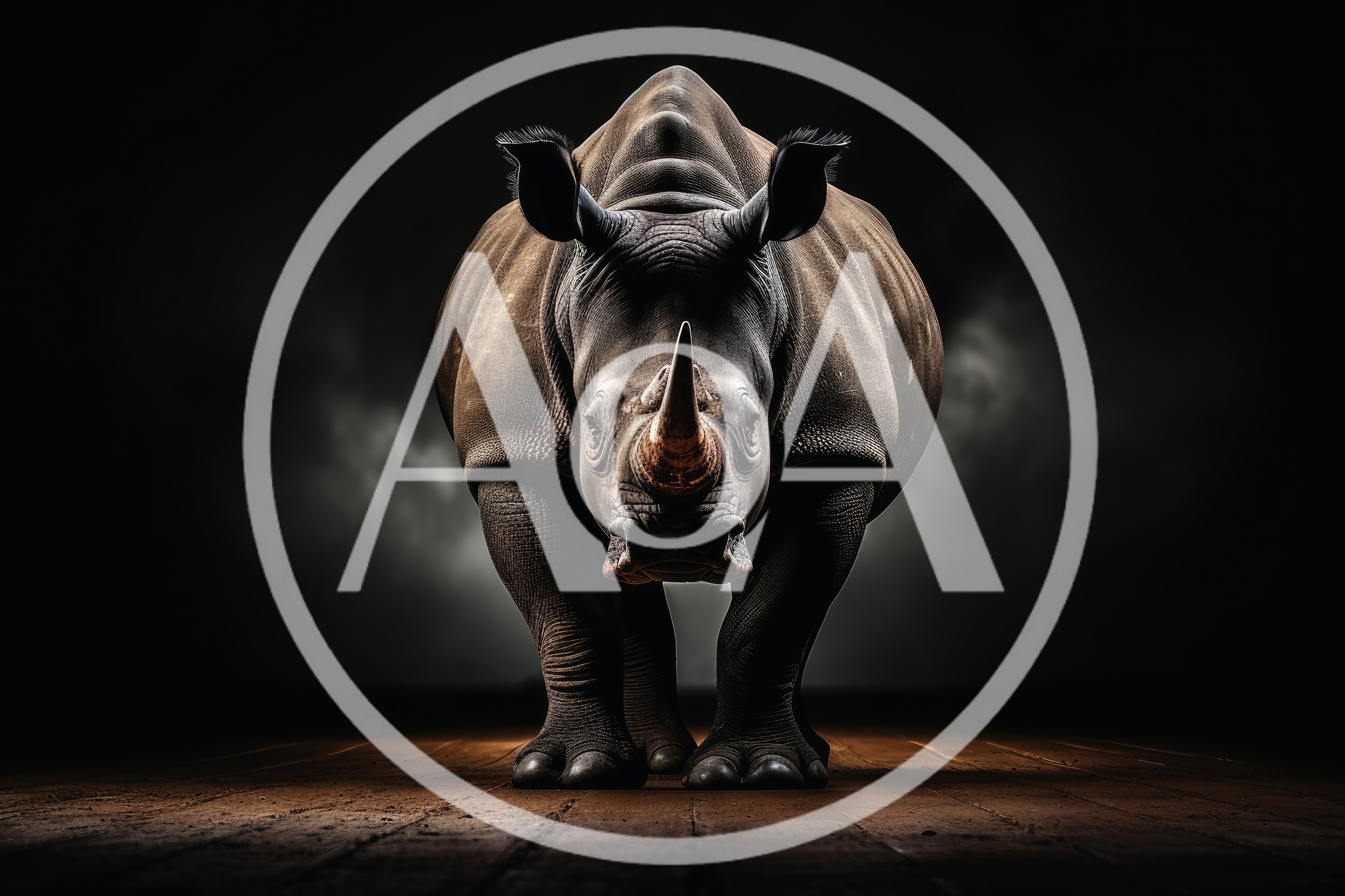 Majestic Rhinoceros Standing In Dark Dramatic Studio Setting