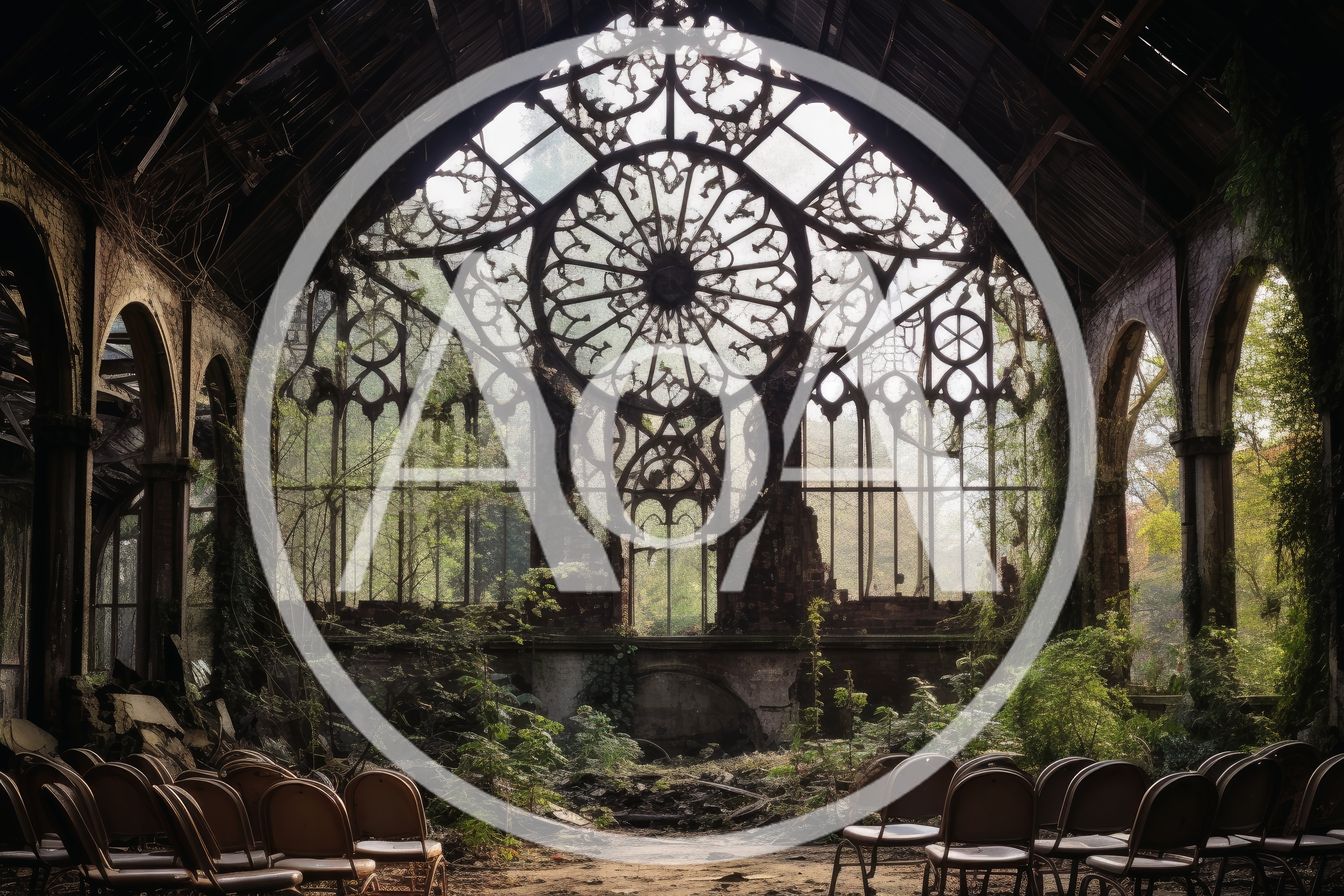 Abandoned Gothic Greenhouse With Overgrown Vegetation
