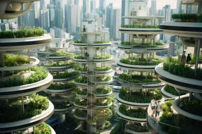 Futuristic Vertical Garden Skyscrapers In Urban Cityscape