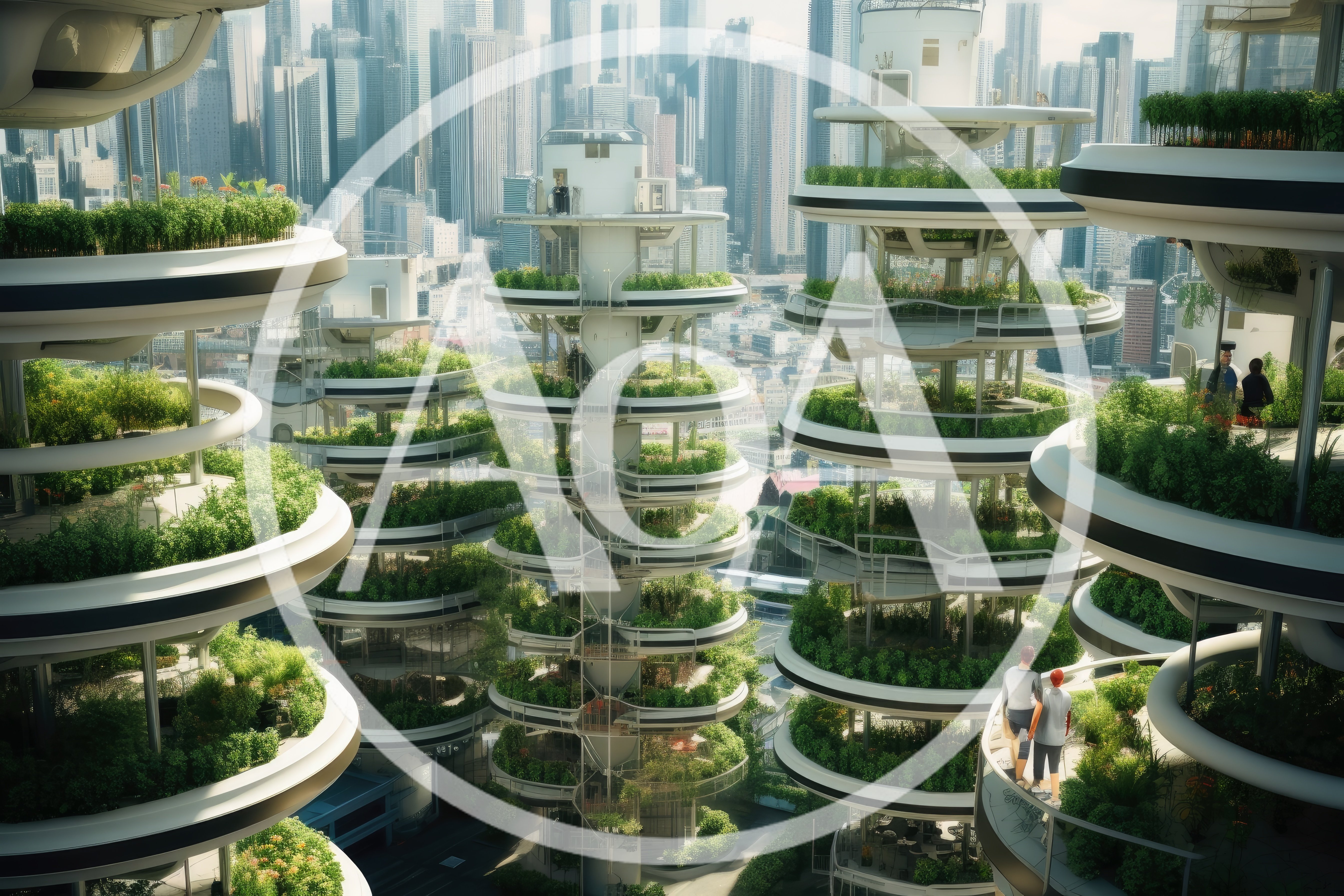 Futuristic Vertical Garden Skyscrapers In Urban Cityscape