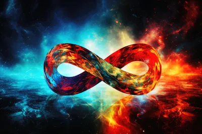 Abstract Infinity Symbol Floating Over Glowing Cosmic Surface