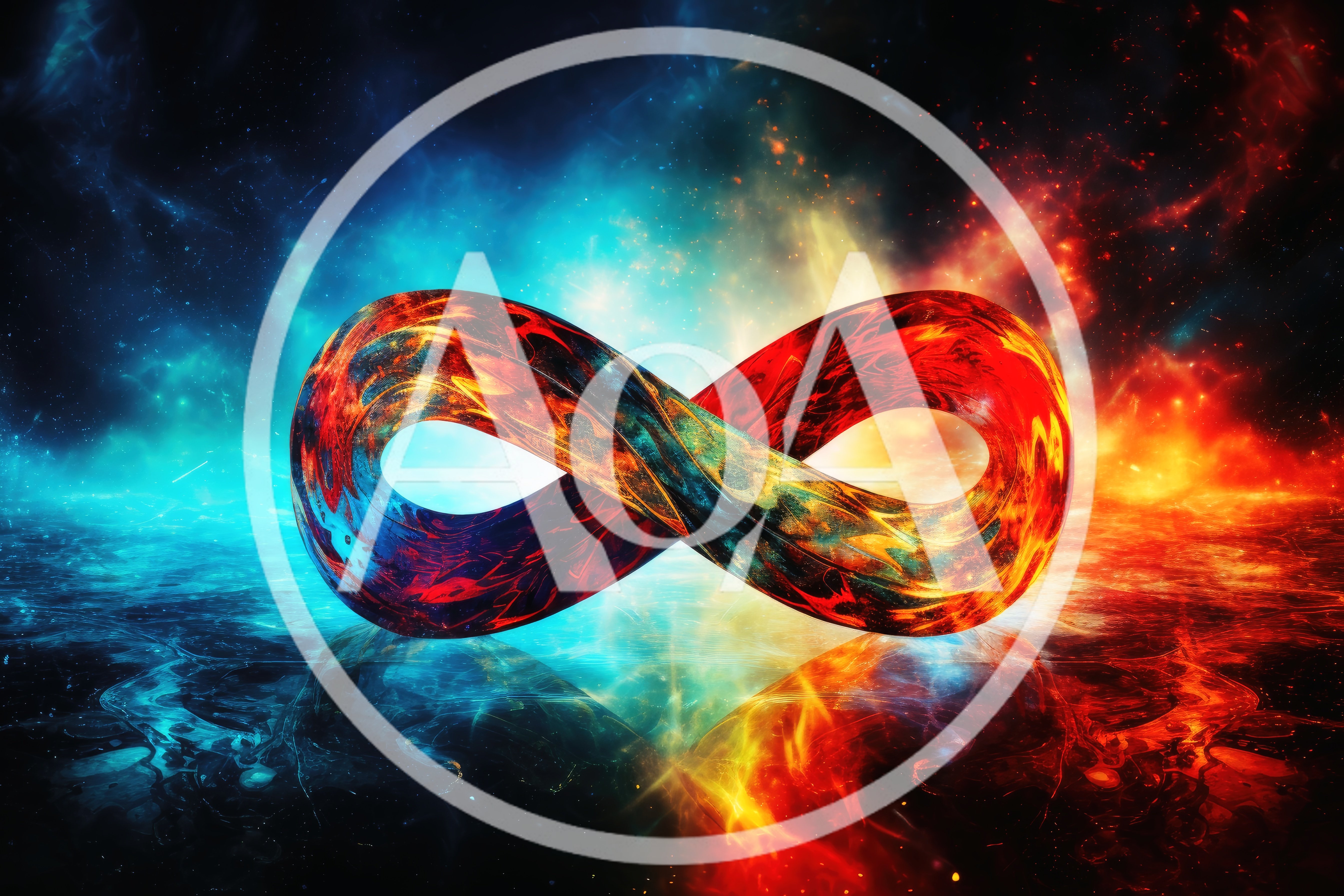 Abstract Infinity Symbol Floating Over Glowing Cosmic Surface