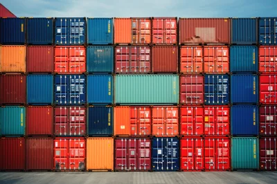 Stacked Colorful Shipping Containers In A Port