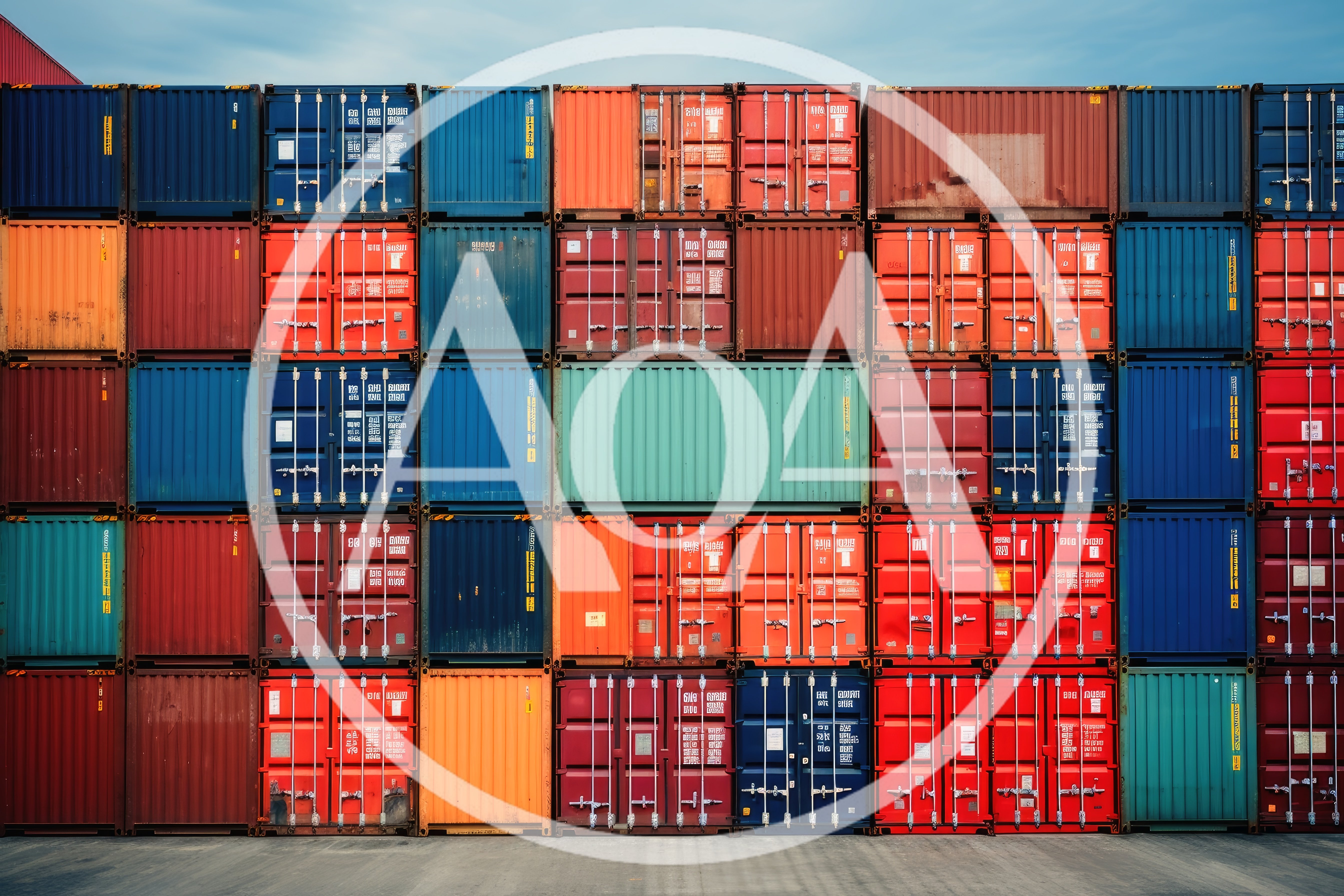 Stacked Colorful Shipping Containers In A Port