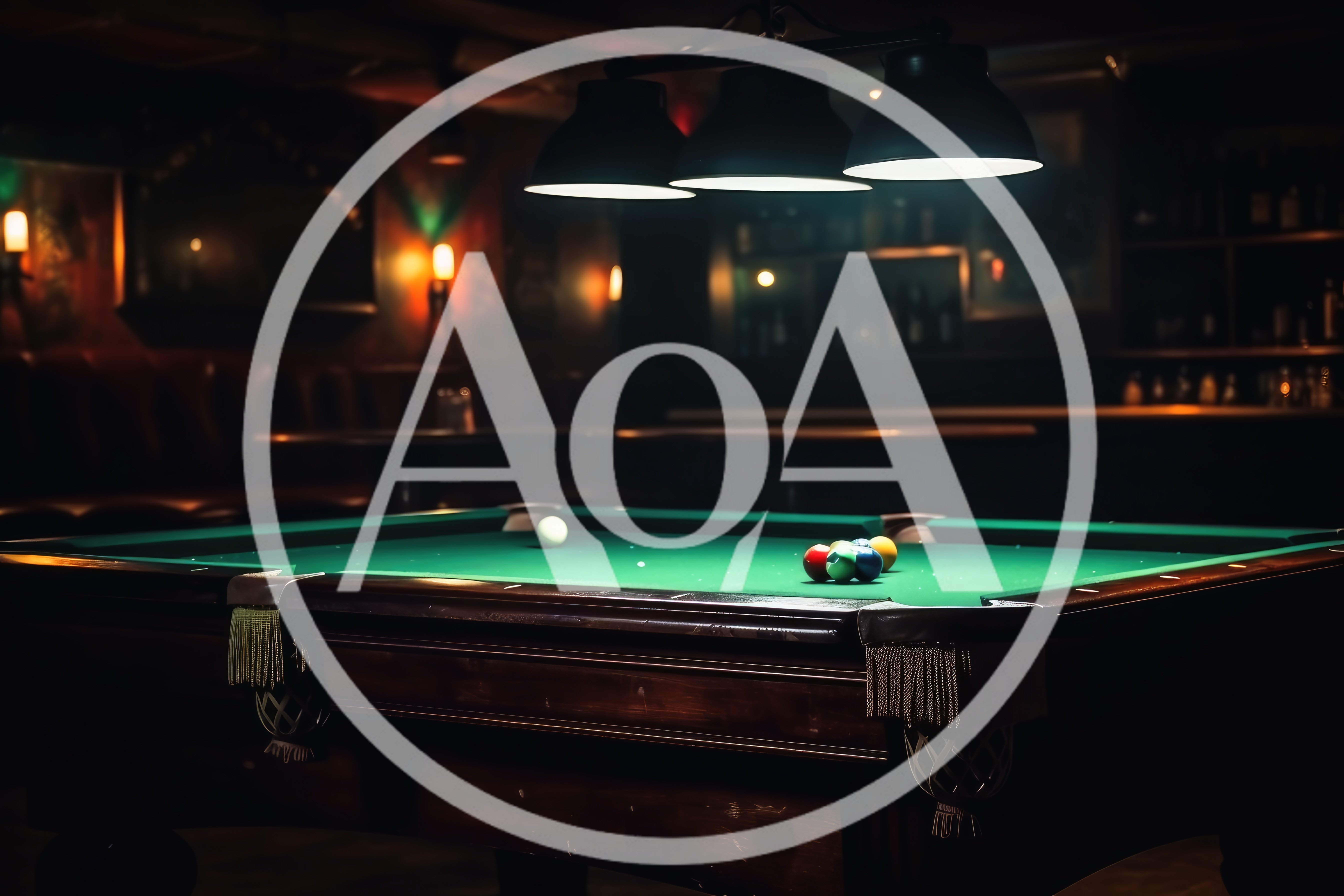 Billiard Table With Pool Balls In Dimly Lit Bar
