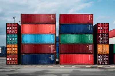 Stacked Colorful Shipping Containers In A Port Terminal
