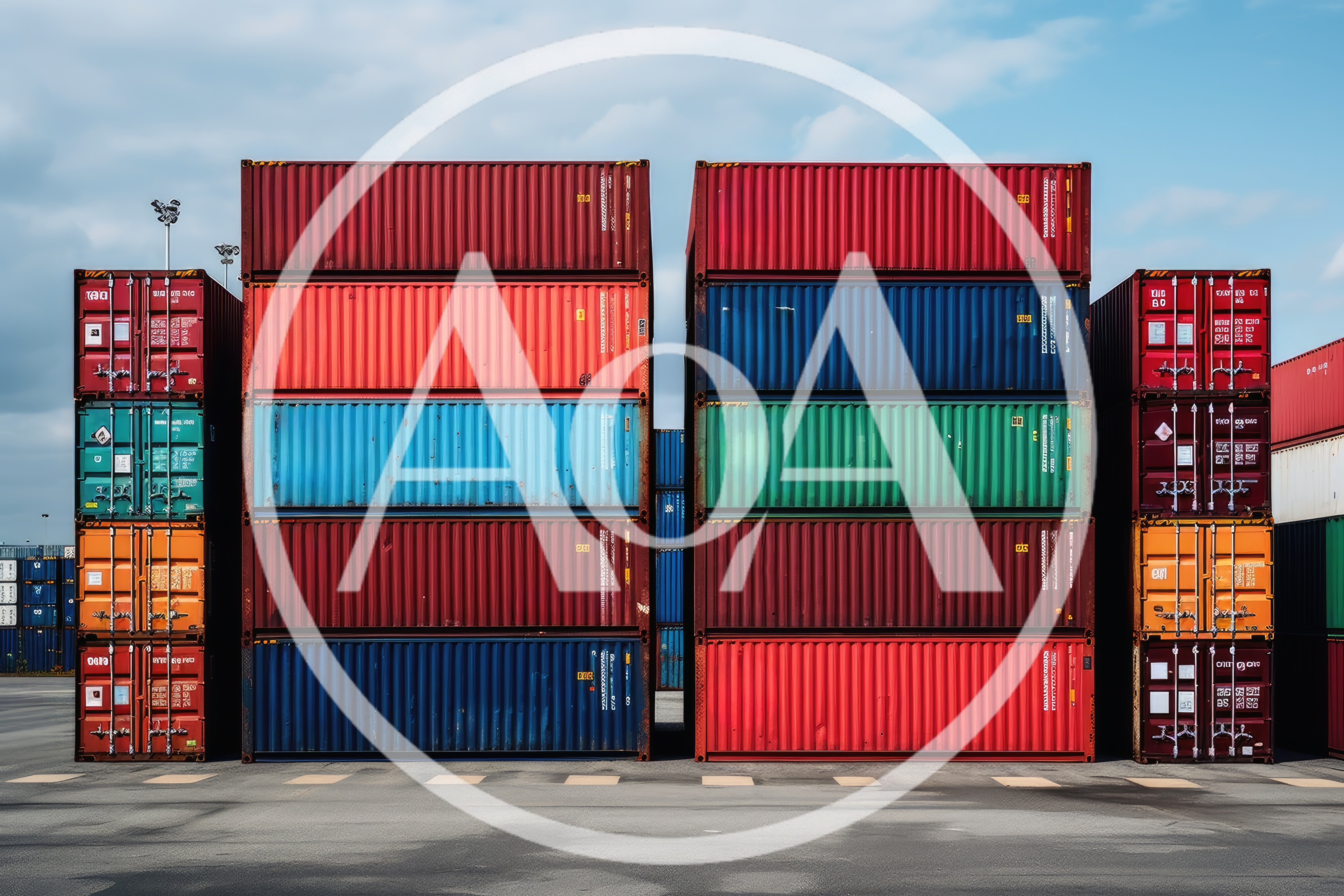 Stacked Colorful Shipping Containers In A Port Terminal