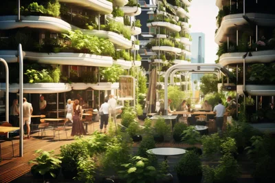 Futuristic Eco Friendly Urban Terrace Cafe