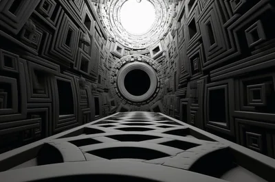 Abstract Futuristic Corridor With Geometric Patterns